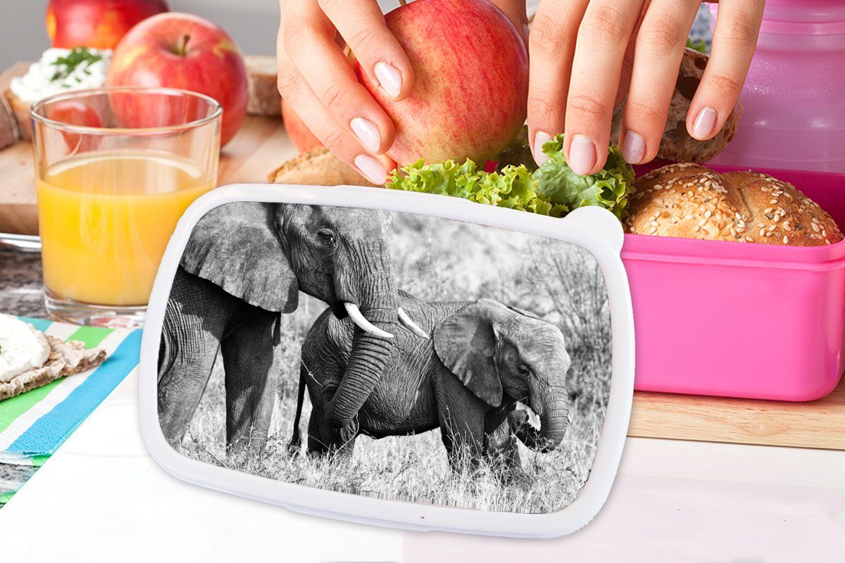Gras Elefant Kinder, Brotbox und für Kunststoff Schwarz Tiere Mädchen, Lunchbox - - (2-tlg), rosa MuchoWow - Brotdose Snackbox, weiß, Kunststoff, Erwachsene,
