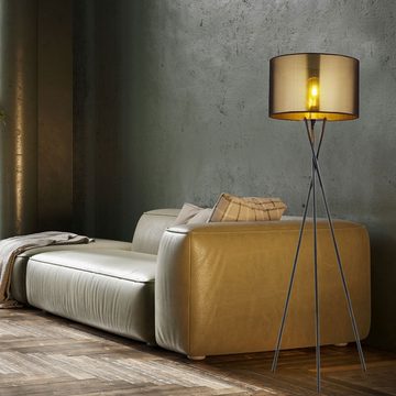 etc-shop Stehlampe, Leuchtmittel nicht inklusive, Stehlampe Wohnzimmerleuchte Stativ Textil Schirm gold schwarz H 159 cm