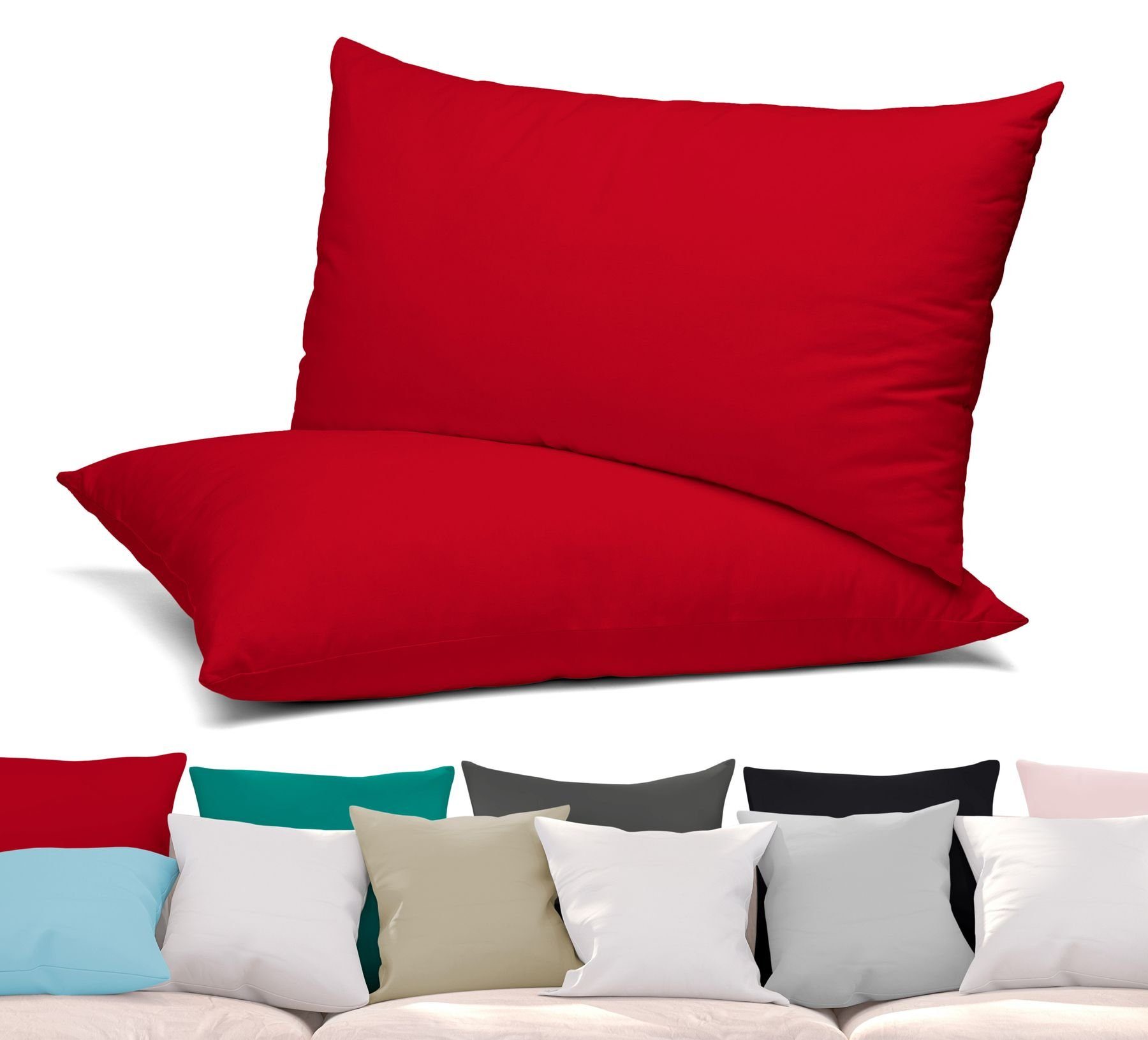 Beautex Kissenhüllen 2er Set Kissenbezug, Kissenhülle aus Baumwolle, Premium Jersey 160g/m², (2 Stück)