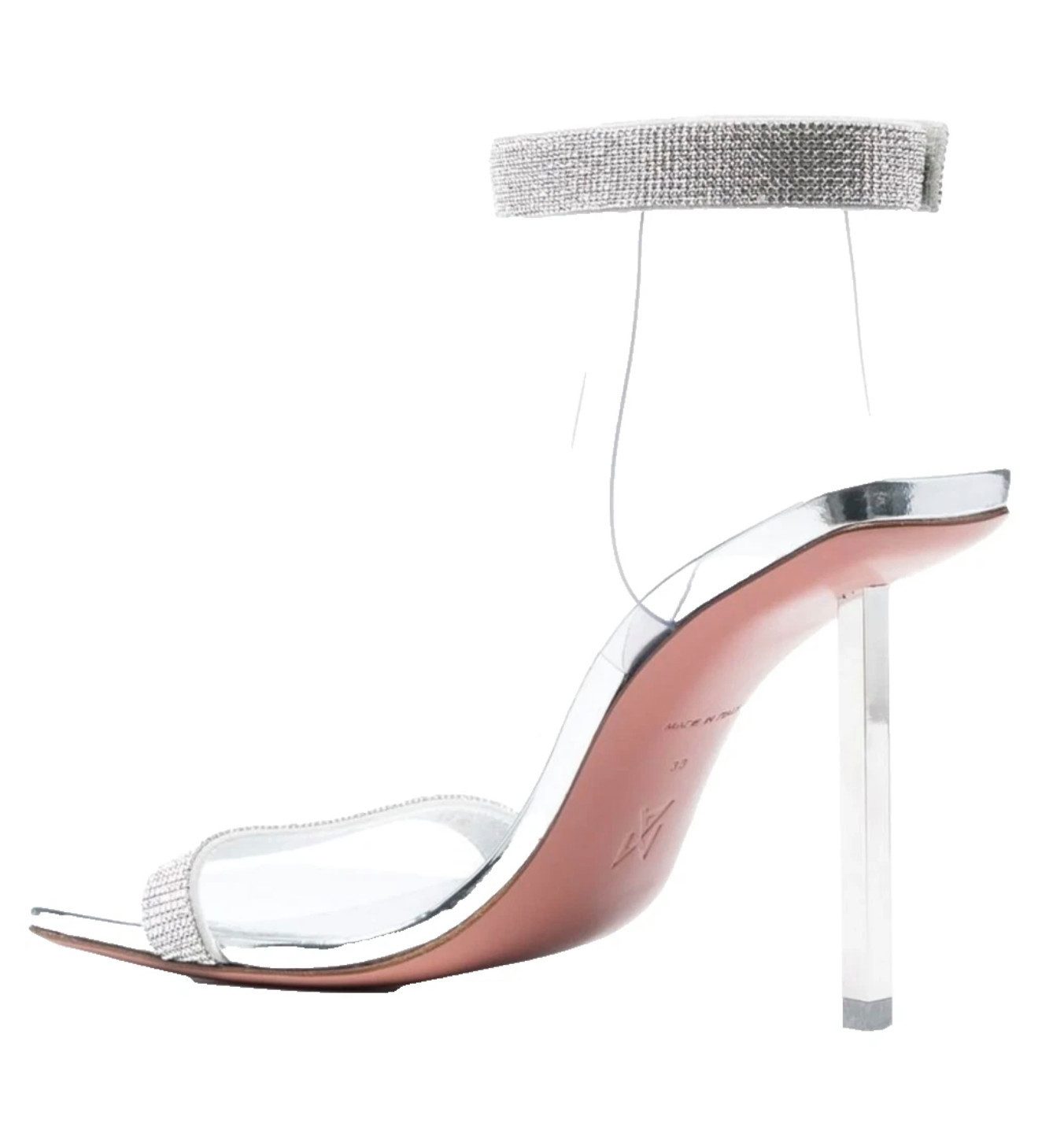 Amina Muaddi Rih 95 Sandalen Silber Kristall High Heels Transparent PVC EU41,5 High-Heel-Pumps Feine Kristallverzierung auf den Riemen – luxuriös & funkelnd
