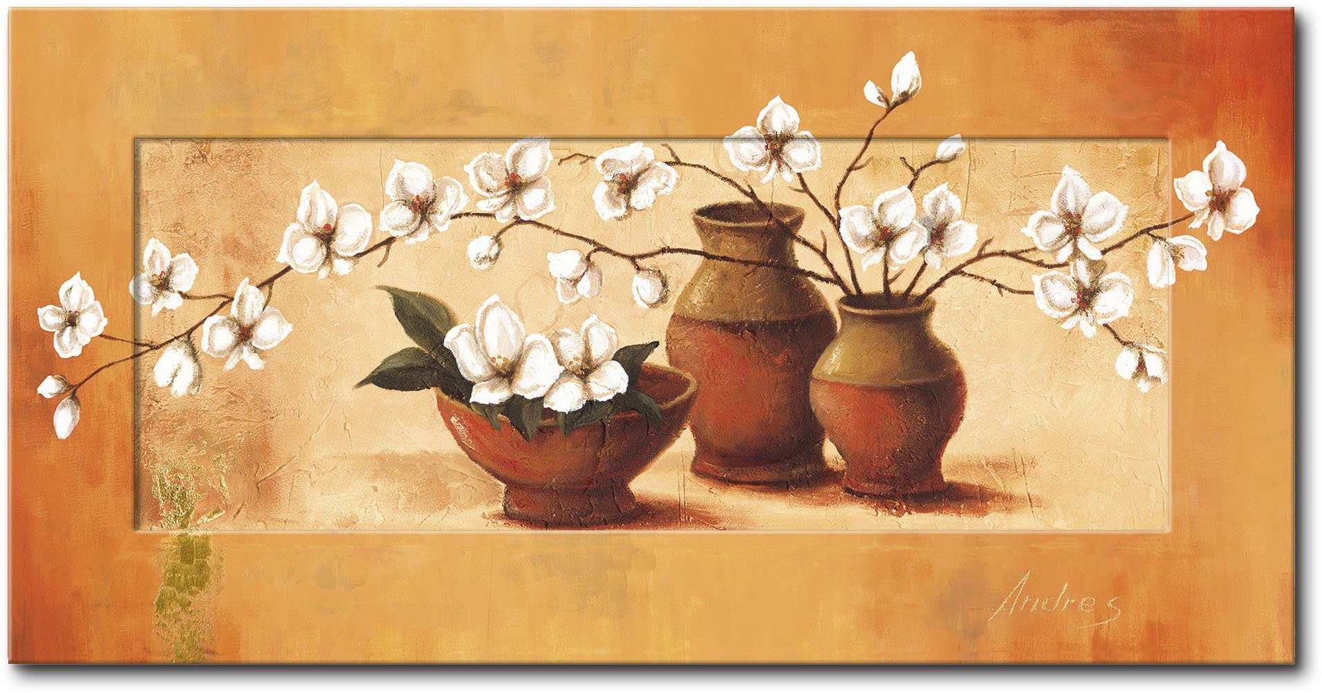 Artland Wandbild Weiße Kirschblüten in roten Vasen II, Vasen & Töpfe (1 St)