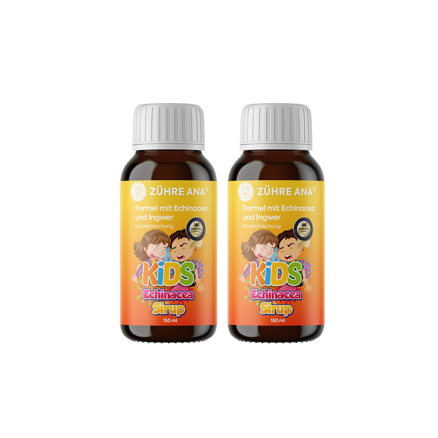 Zühre Ana® Echinacea Pflanzensirup–Mit Ingwer, Thymian, Nelke, Mildes Bananenarom Sirup, 300 ml, Natürliche Kräutermischung gegen Husten.