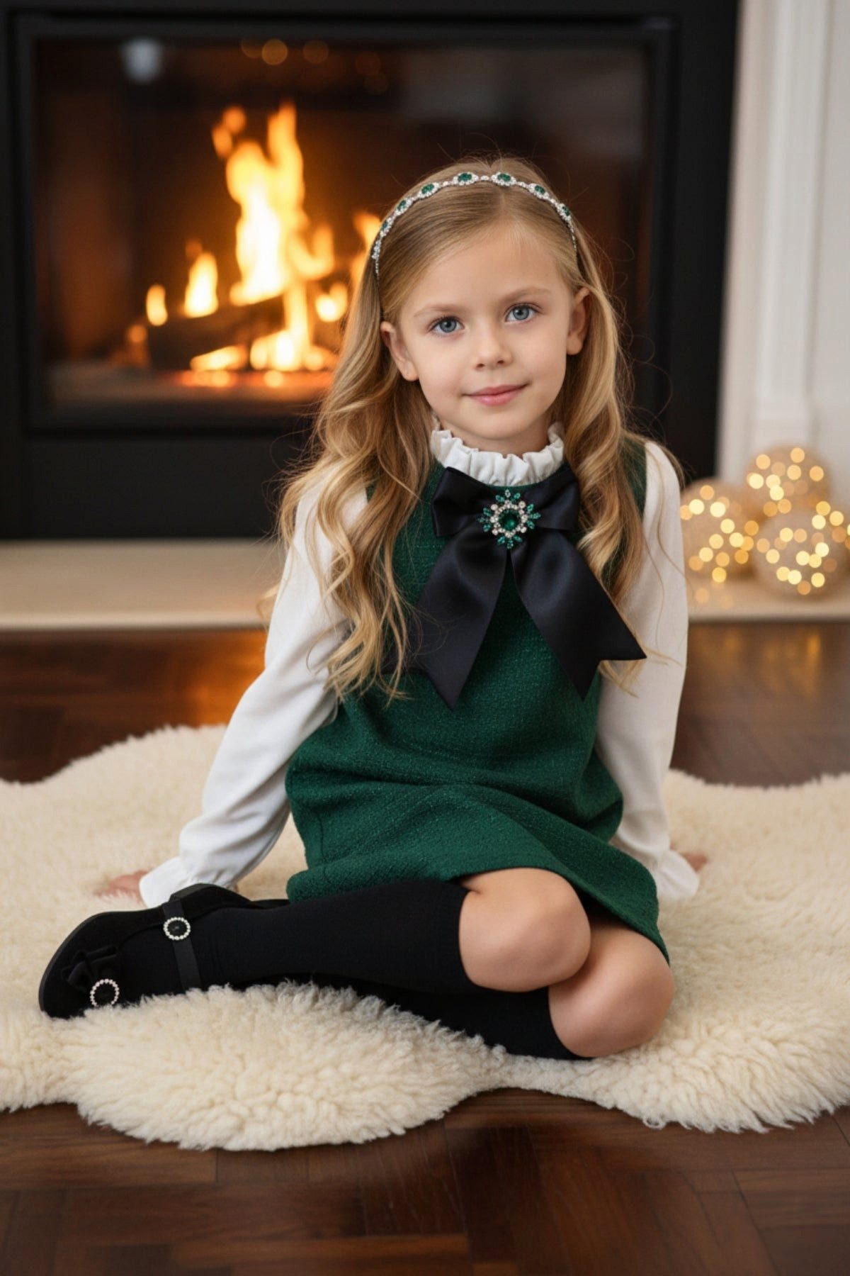 Parla Kids 2-in-1-Kleid Kleid mit Tweed in grün abnehmbare Brosche mit Zirkoniastein Abnehmbare Brosche