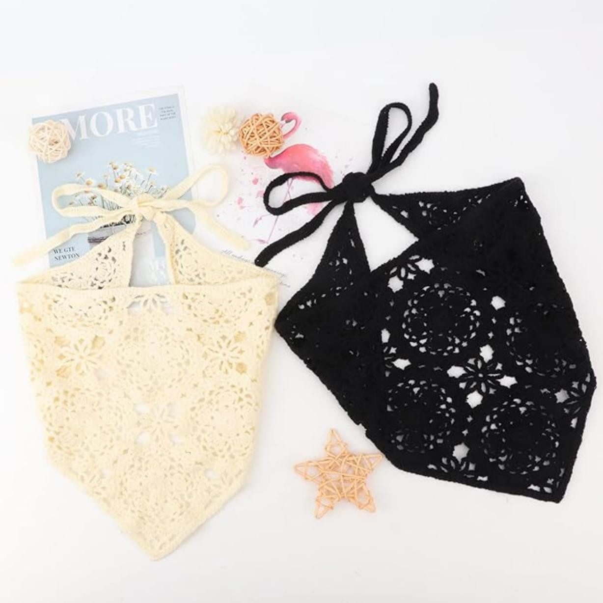 Oemmn Dreieckstuch 2 Stück Damen Boho Stirnbänder Dreieck Kopftücher Bandanas – Bild 4 von 5