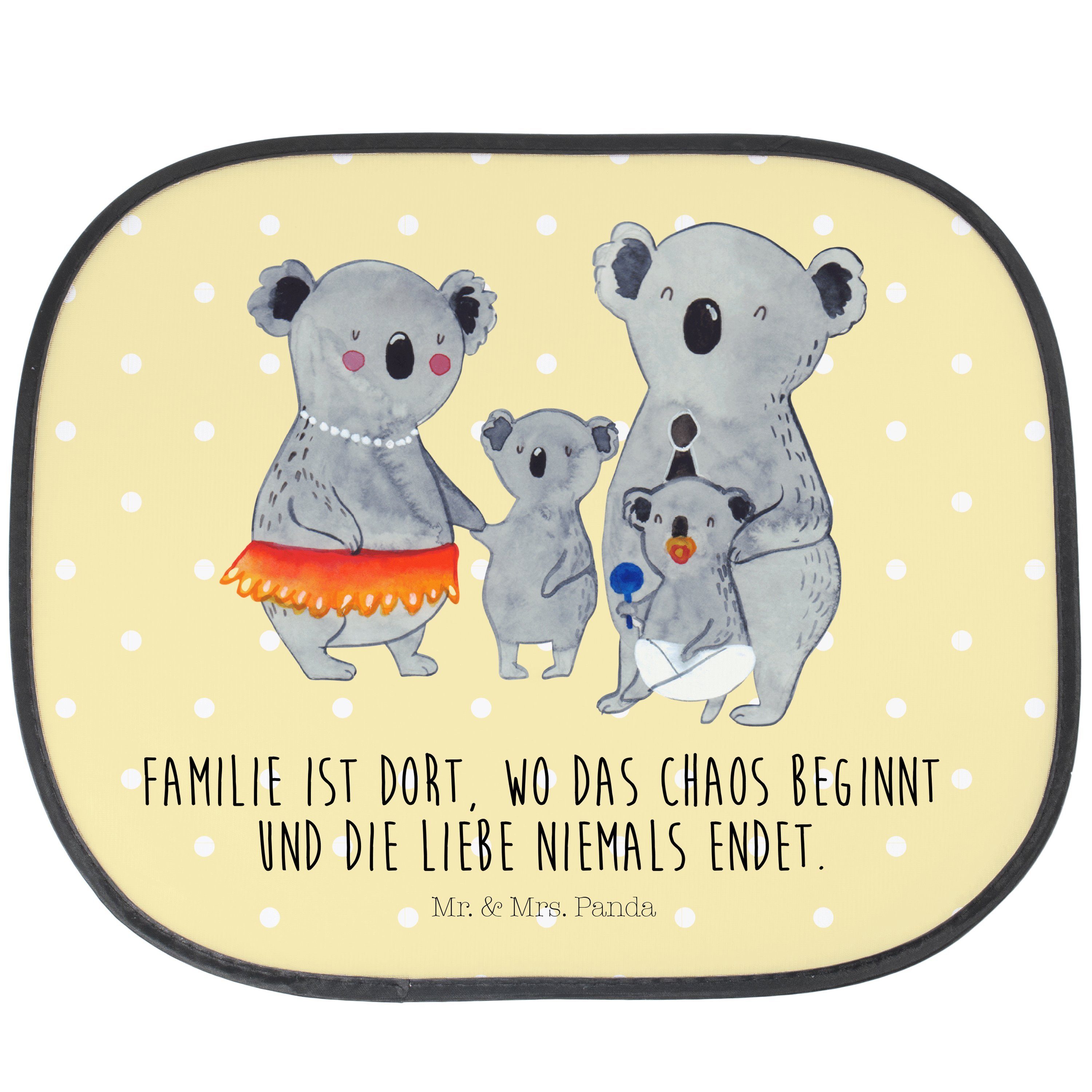 Sonnenschutz Koala Familie - Gelb Pastell - Geschenk, Sonnenschutzfolie, Sonnenble, Mr. & Mrs. Panda, Seidenmatt
