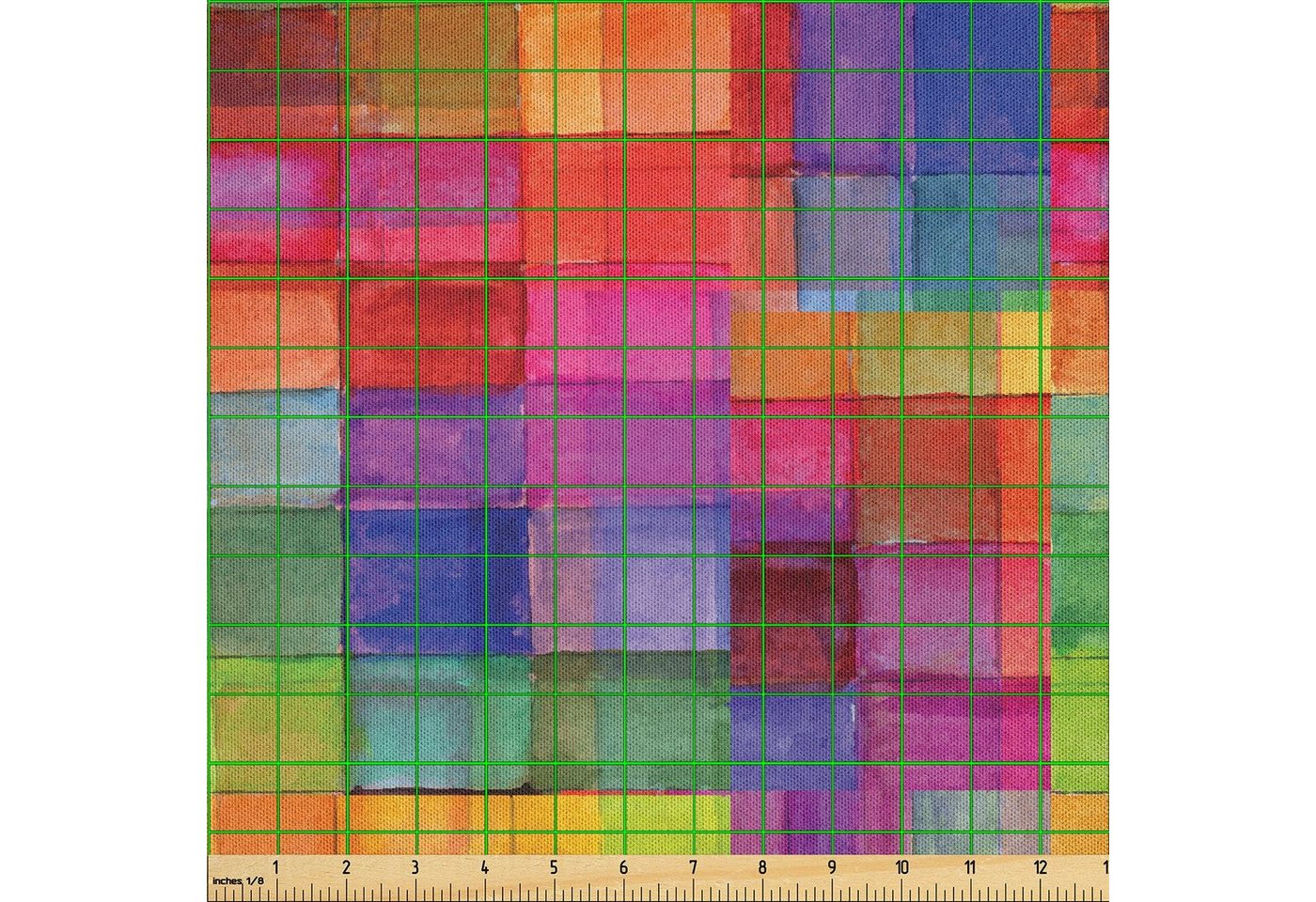 Thumbnail - Abakuhaus Stoff DIY Bastler Stoff für Dekorationszwecke, Abstrakt Regenbogen-Farben-Quadrate
