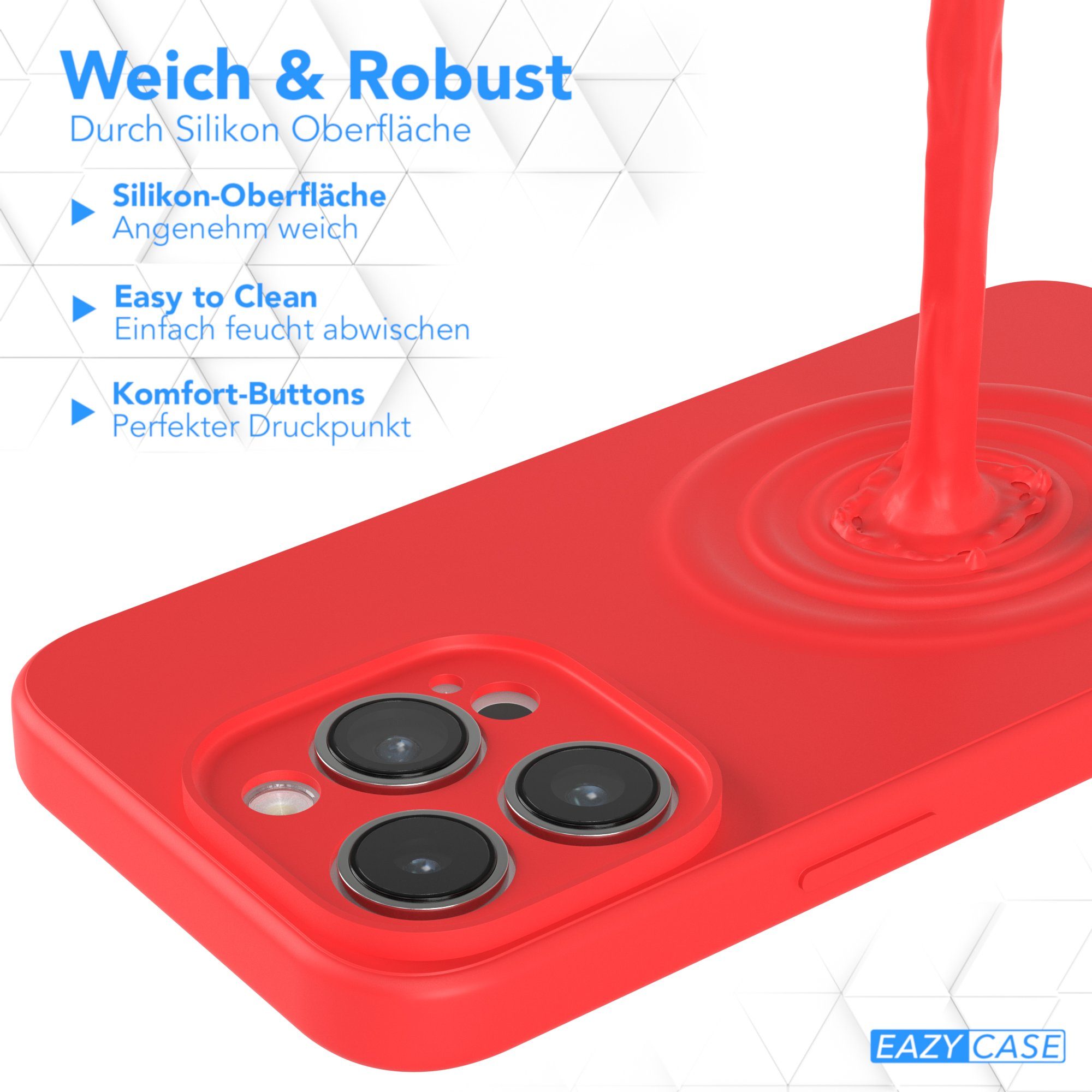 EAZY CASE Handyhülle für Apple iPhone 14 Pro Hülle Silikon 6,1 Zoll, Silikon Schutzhülle mit Kameraschutz stoßfest handycover elastisch Rot – Bild 5 von 5