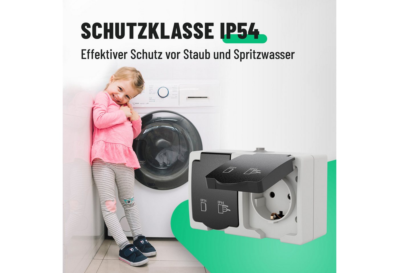 Thumbnail - ABSINA Aufputz-Steckdose Aufputz Schutzkontakt Steckdose für Feuchtraum, 2fach Aufputzsteckdose, 1-St.