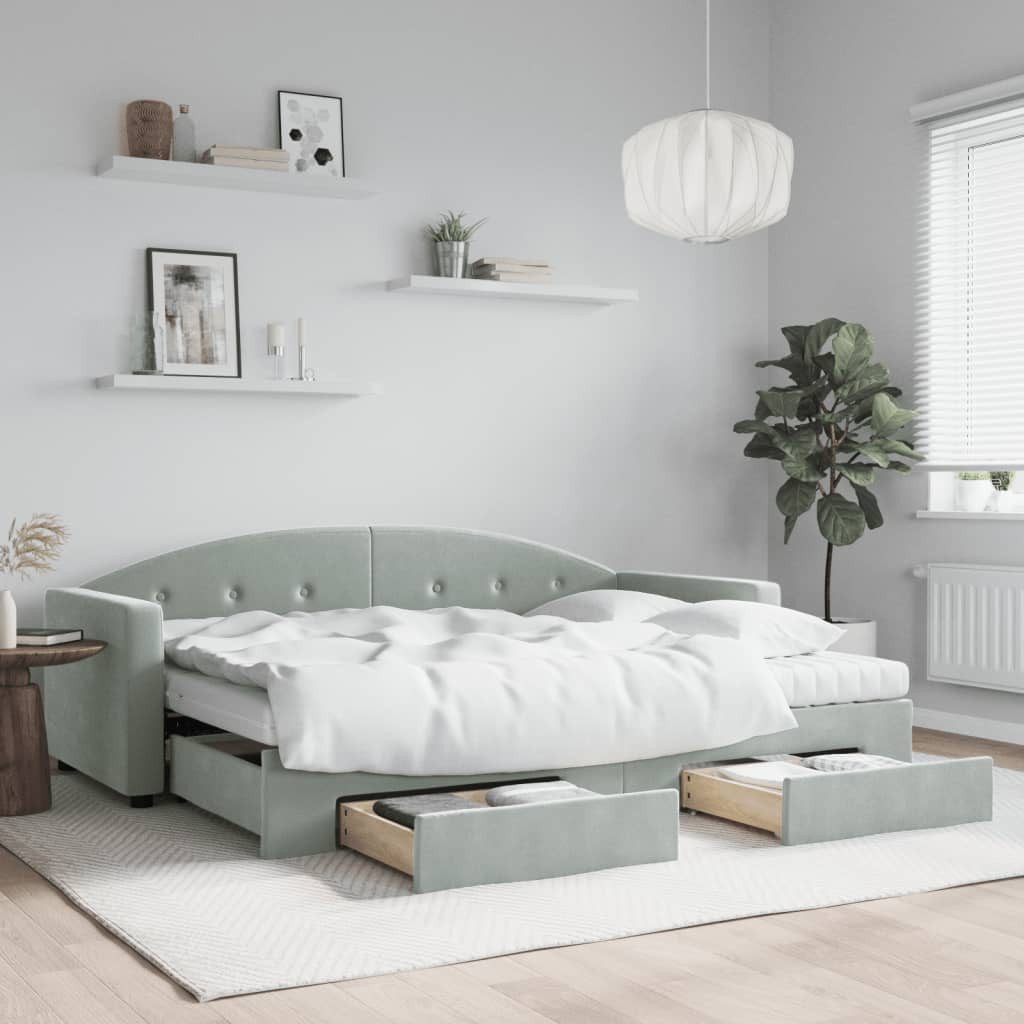 vidaXL Bett, Tagesbett Ausziehbar mit Schubladen Hellgrau 80x200 cm Samt günstig online kaufen