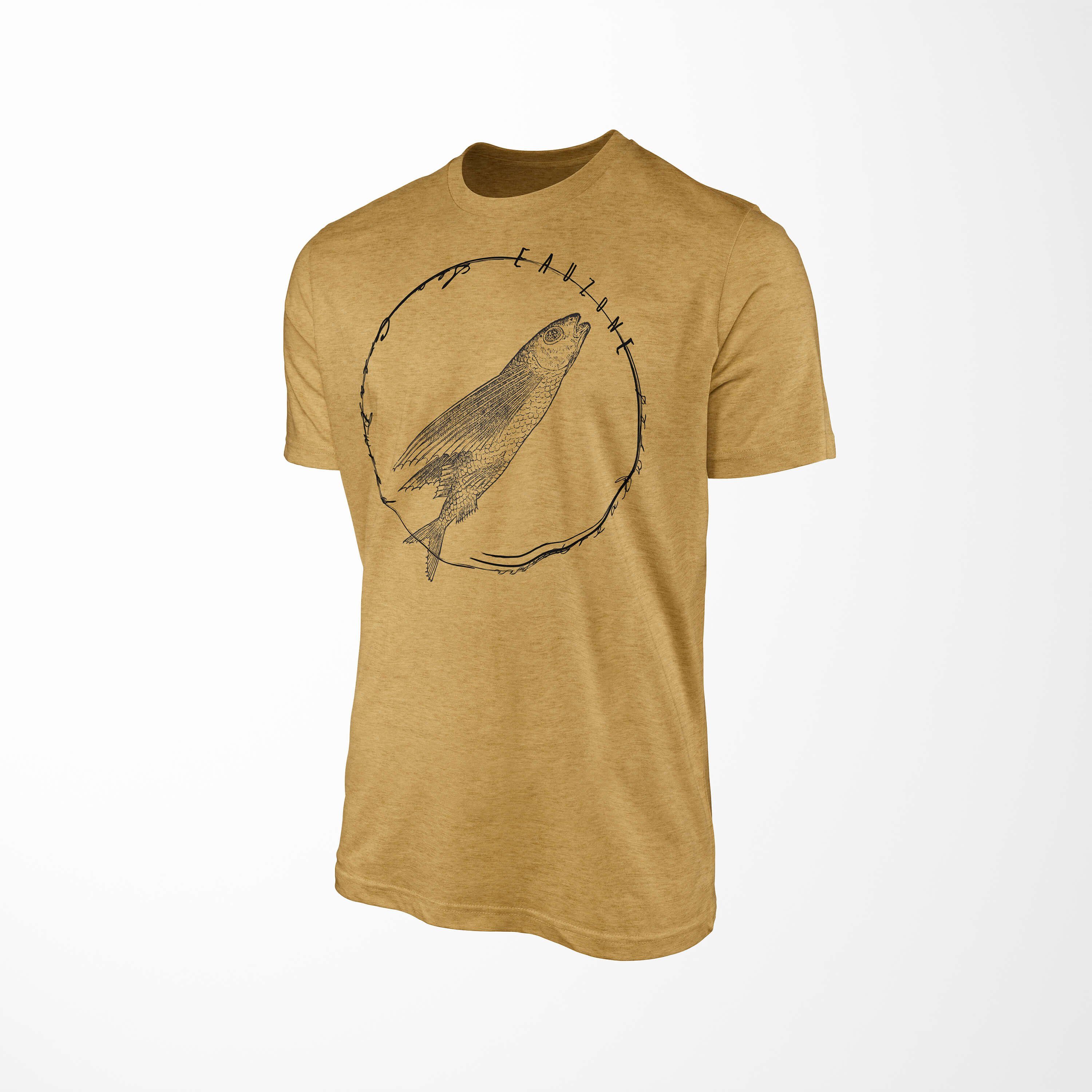 Sinus Art Sea Fische Creatures, Gold T-Shirt Schnitt 085 Antique / - und sportlicher Struktur Sea feine Serie: Tiefsee T-Shirt