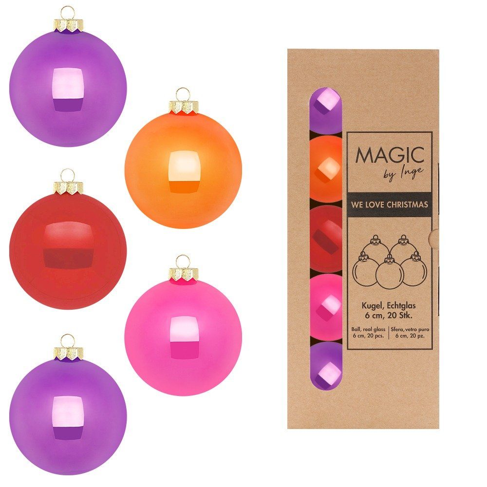 MAGIC by Inge Weihnachtsbaumkugel, Weihnachtskugeln Glas 6cm 20 Stück - Party Time