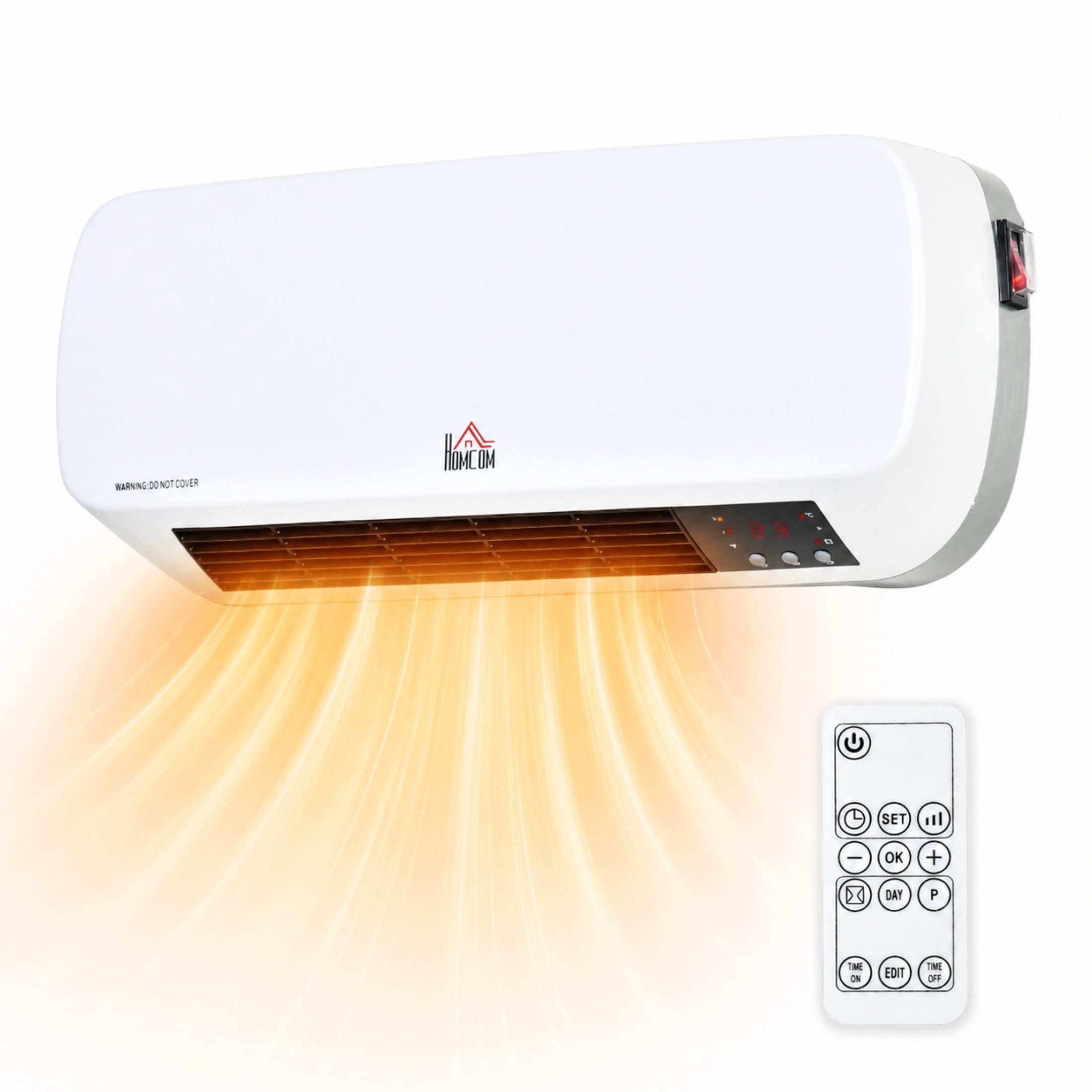 Blossom Heizlüfter Heizlüfter zur Wandmontage 2000 W, PTC-Heizung, 2 Heizstufen, mit Fernbedienung, LED-Display, 12h-Timer, für Wohnräume Badezimmer