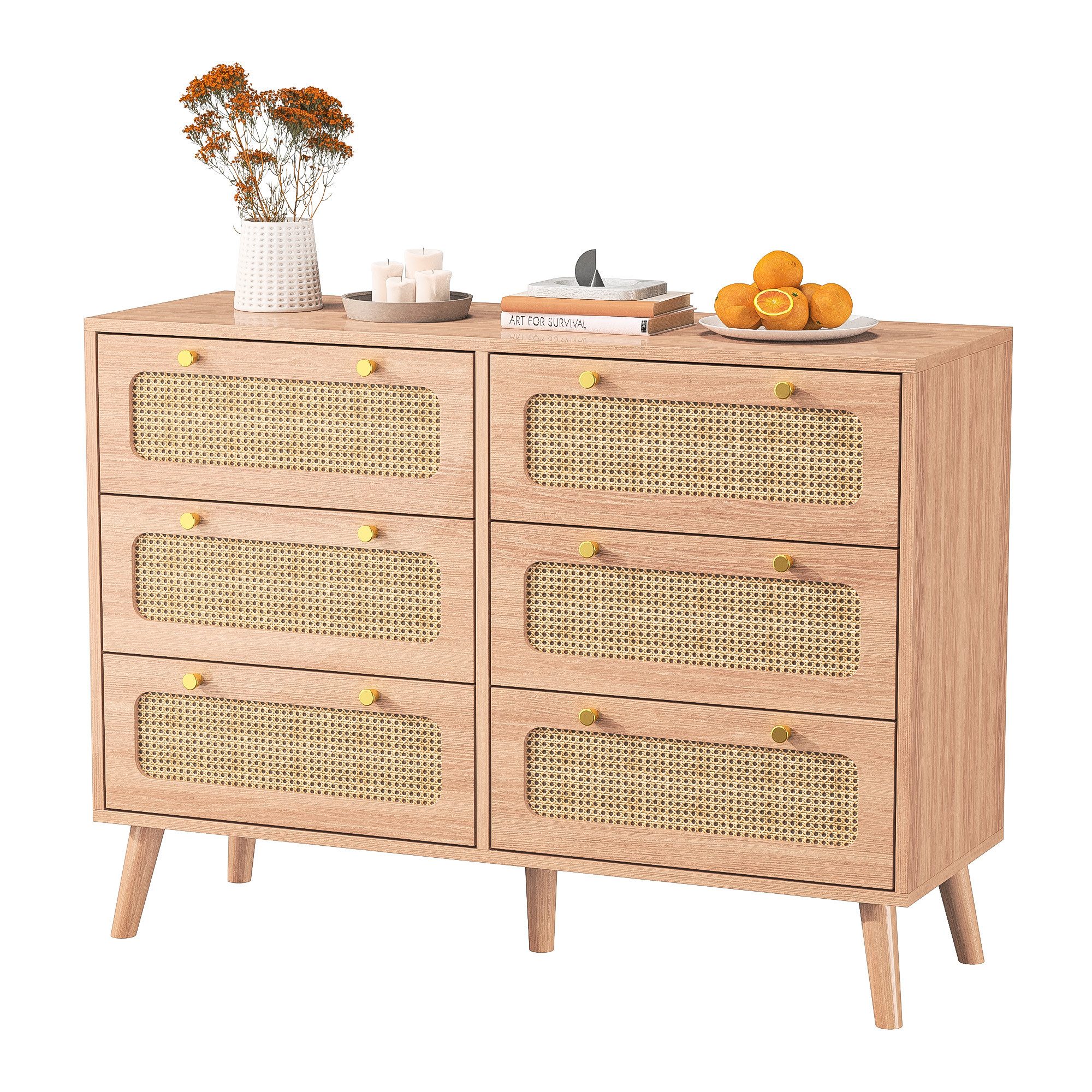 FUROKOY Sideboard Rattan-Kommode Küchenschrank, Holzbeine (Buffetschrank günstig online kaufen