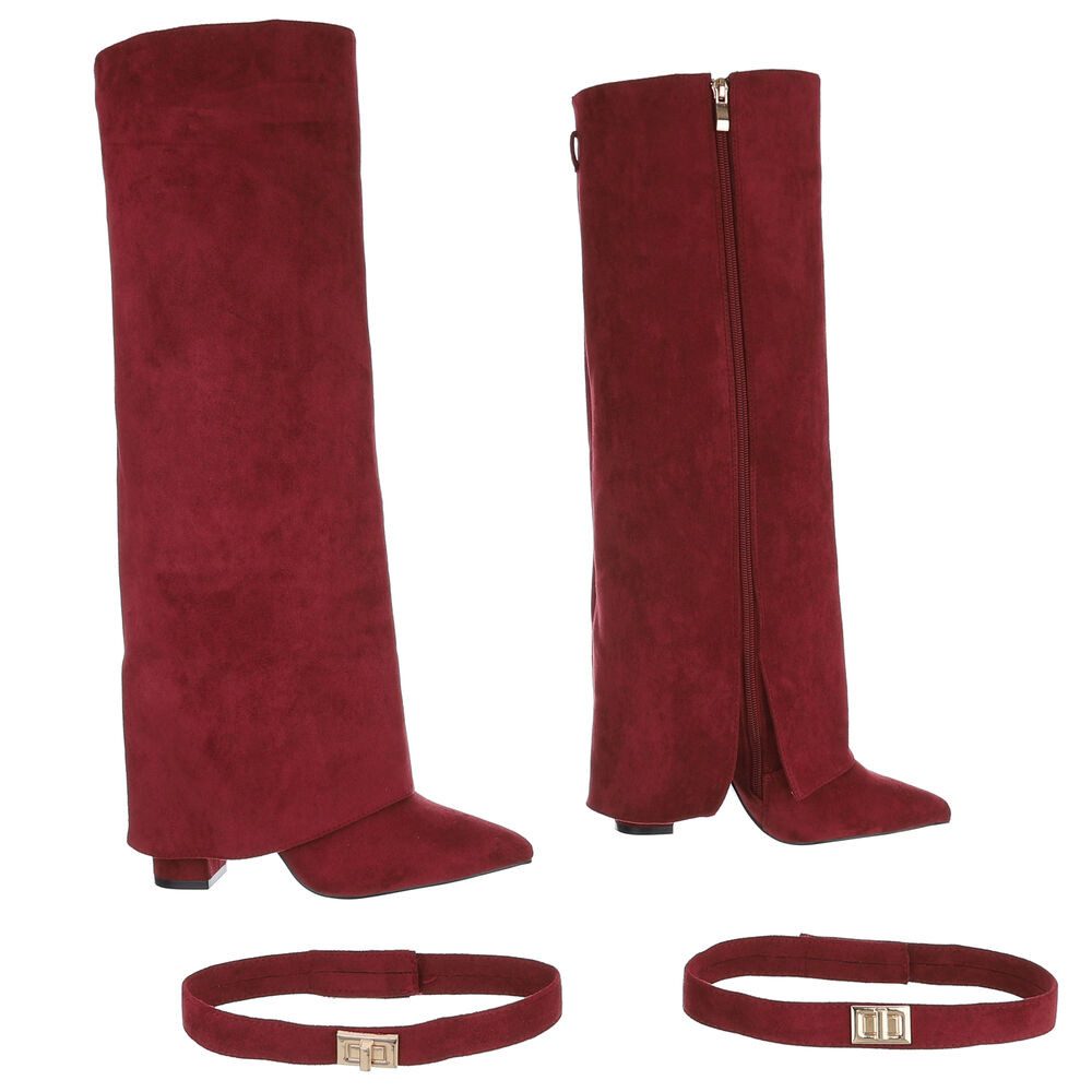 Ital-Design Elegante kniehohe Stiefelette mit Blockabsatz für Damen High-Heel-Stiefel – Bild 4 von 5