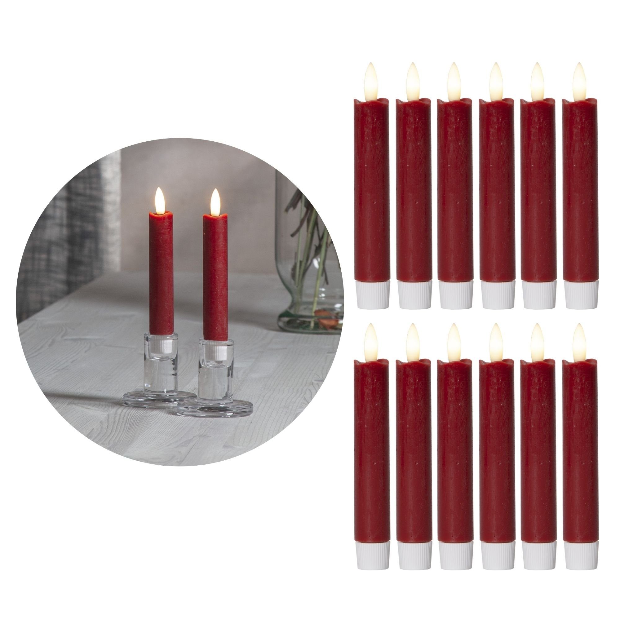 Novaliv Stabkerzen LED mit Timer GRAU 12 Stück indoor - 6 Stunden - ECHTWACHS 23cm Höhe für