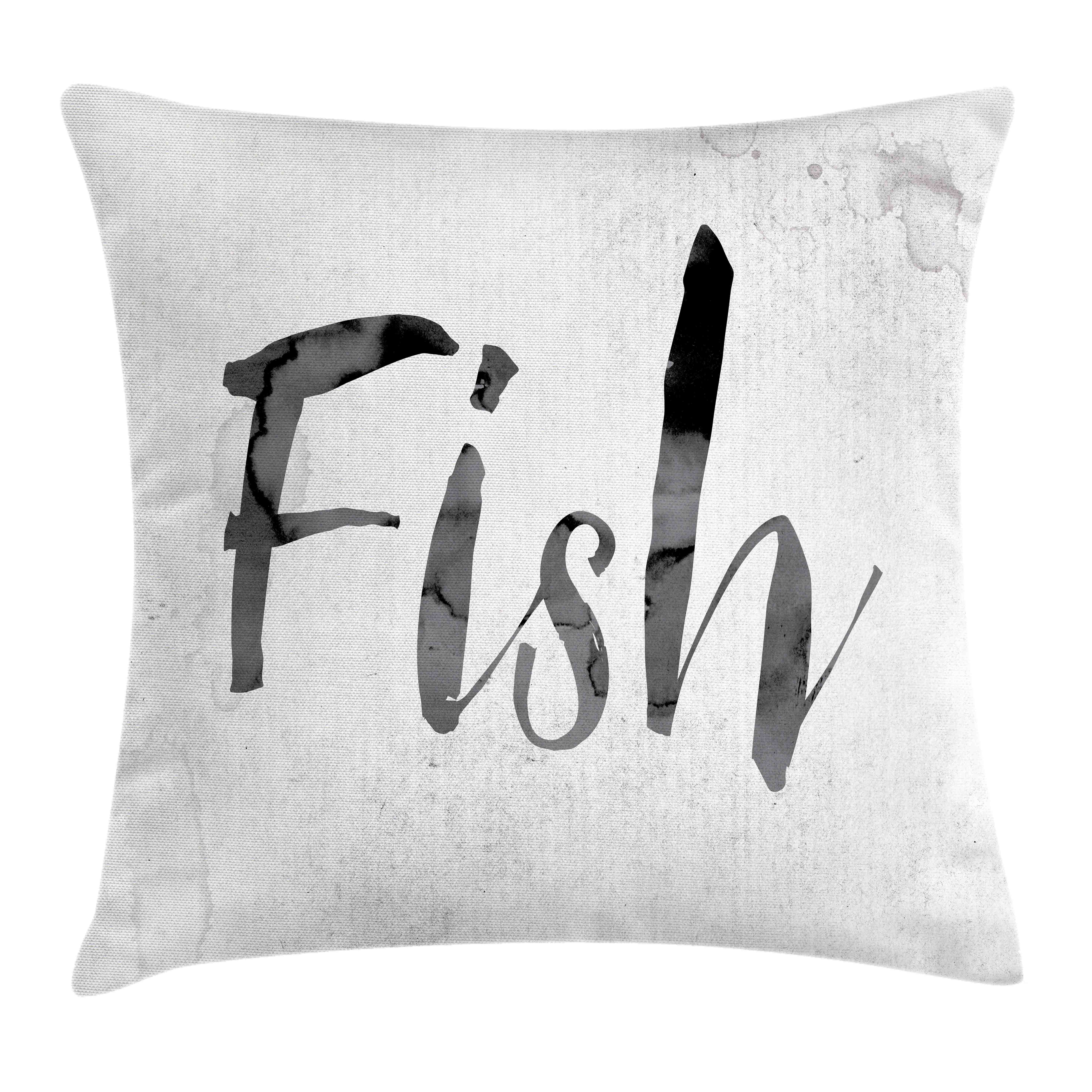 Fisch-Wort Aquarell Waschbar Abakuhaus Theme mit Klaren mit (1 Kissenhülle Angeln Druck, Farbfesten Reißverschluss Kissenbezüge Beidseitiger Stück), Farben
