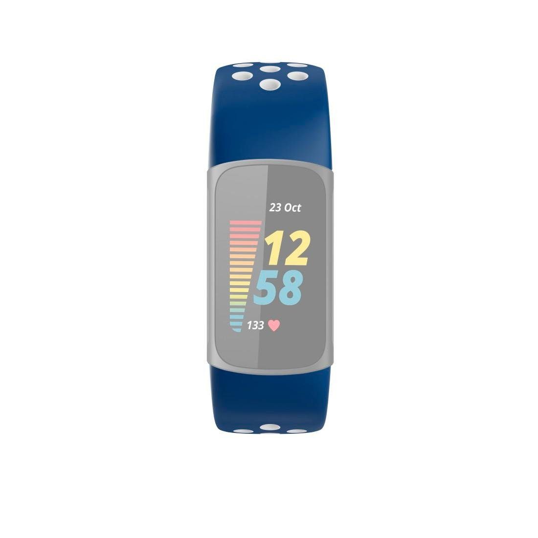 atmungsaktives Sportarmband dunkelblau Hama Smartwatch-Armband Fitbit 5, Charge für Uhrenarmband
