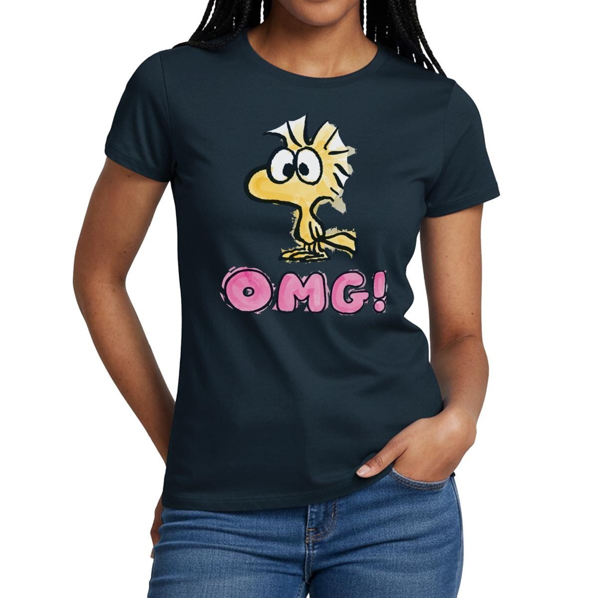 Spreadshirt T-Shirt Peanuts Woodstock OMG Oh Mein Gott Frauen T-Shirt (1-tlg) Slim Fit, fällt klein aus