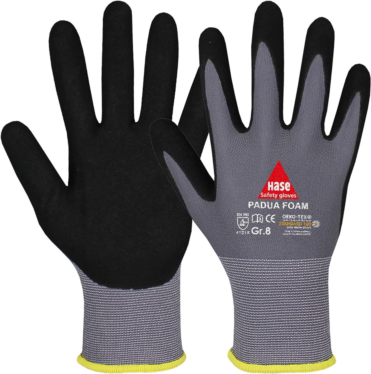 Hase Safety Gloves Arbeitshandschuh-Set Padua Foam Montagehandschuh aus Nylonfeinstrick Nitrilschaum (Packung, 1-St., VPE= 1-10 Paar, Gr. 6-12) guter Grip/ Atmungsaktiv