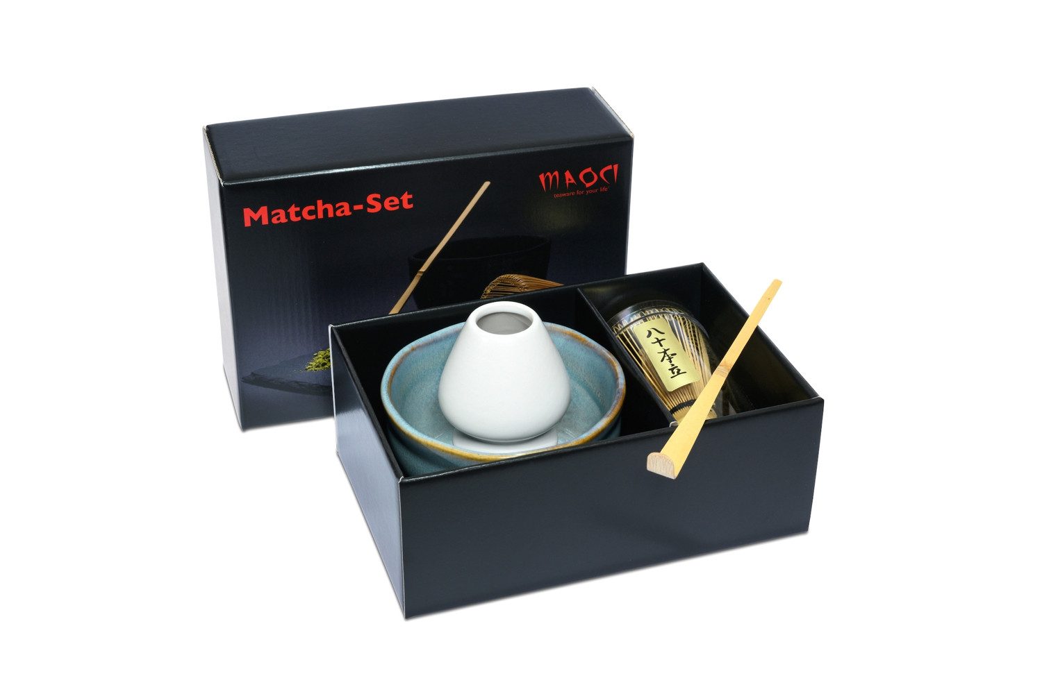 MAOCI teaware for your life Teeschale Matchaset Premium Schale aqua Besen Löffel Besenhalter, 4-tlg. Set