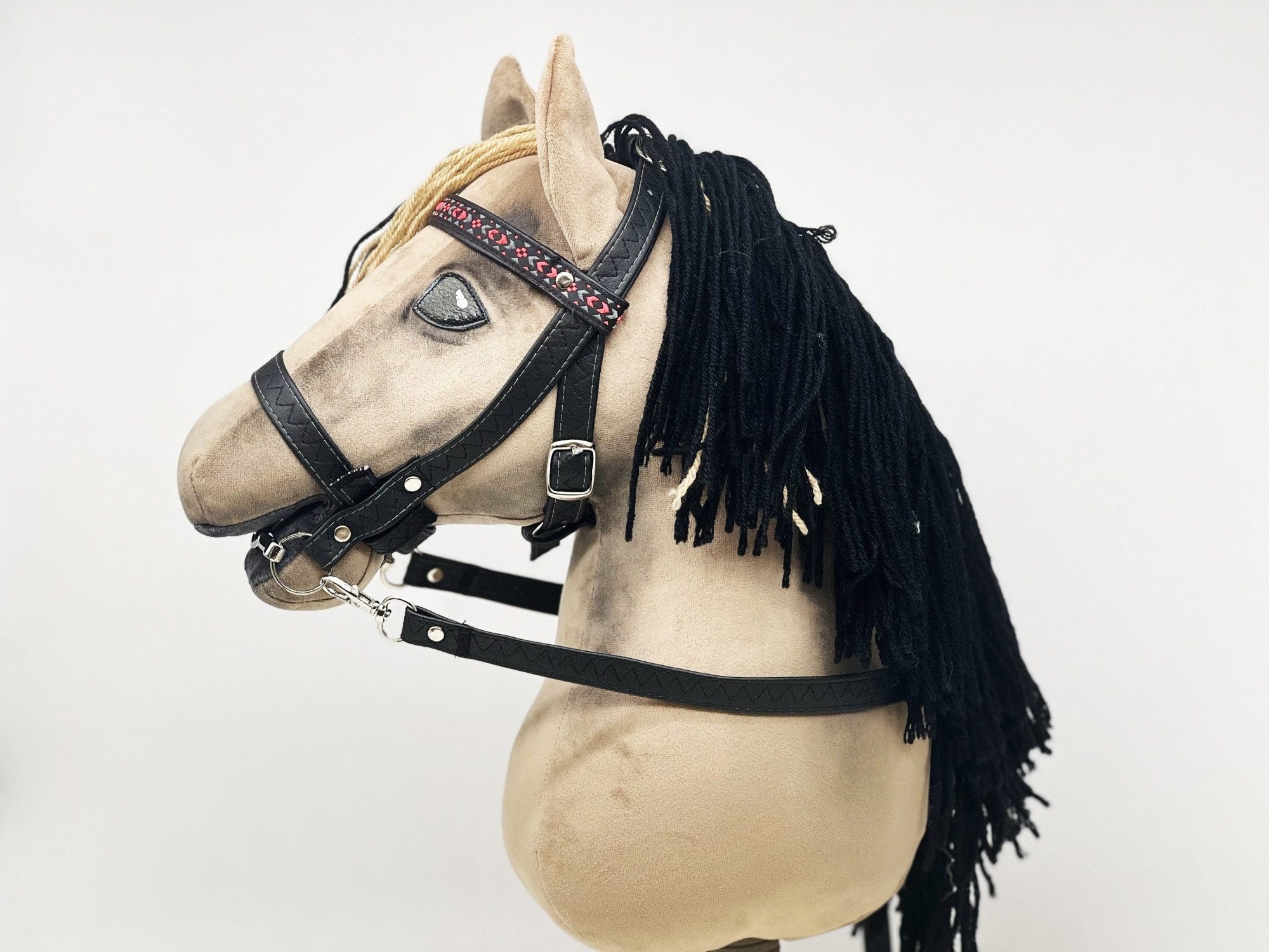 Pferdesport-Profi Hobby Horse Reithalfter Hophorse Trense mit Stirnriemen (Stoff) und Zügel