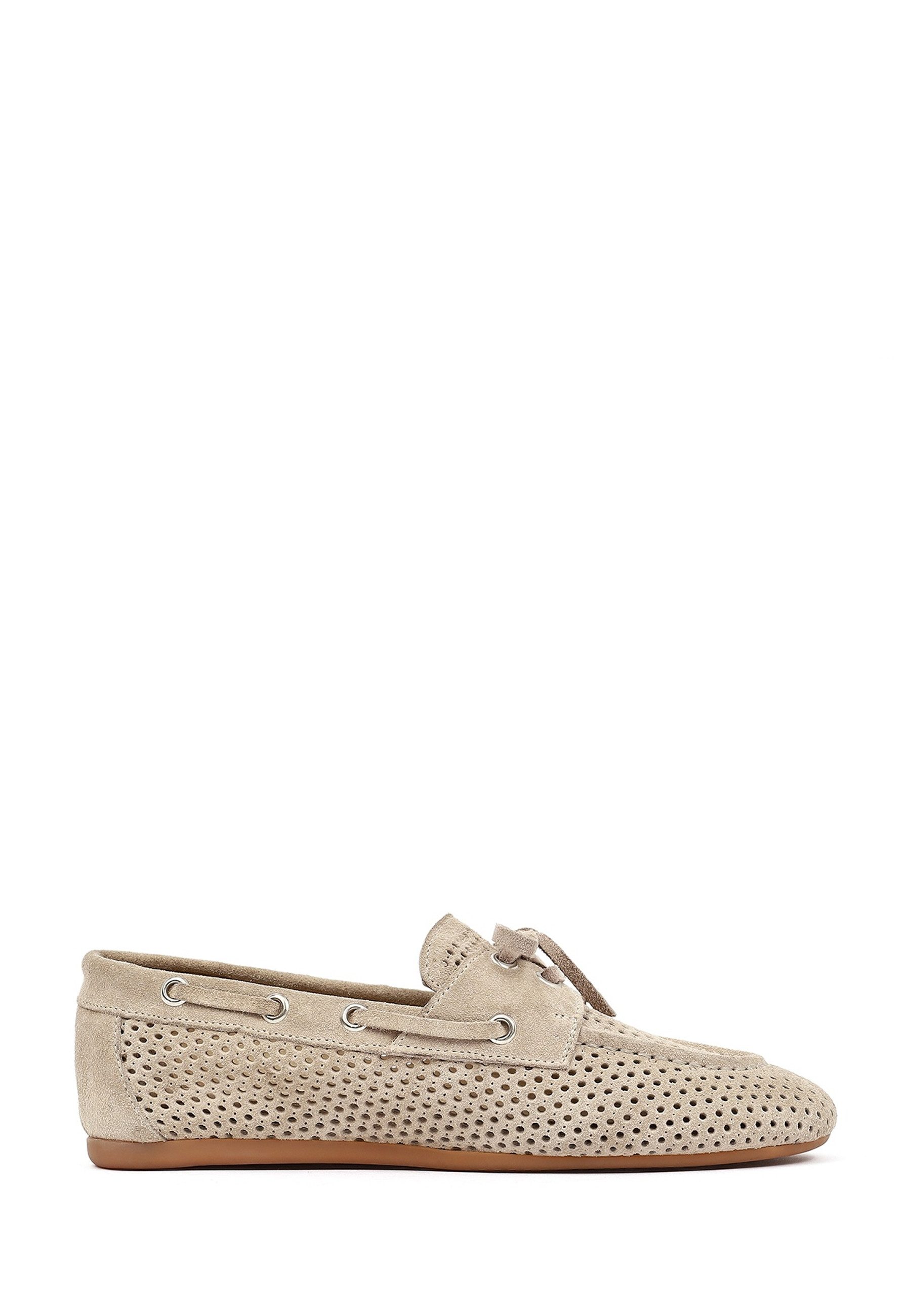 Derimod Loafer aus Veloursleder Loafer Echtes Leder, Lederfutter, Perforiertes Obermaterial, Slip-on-Design