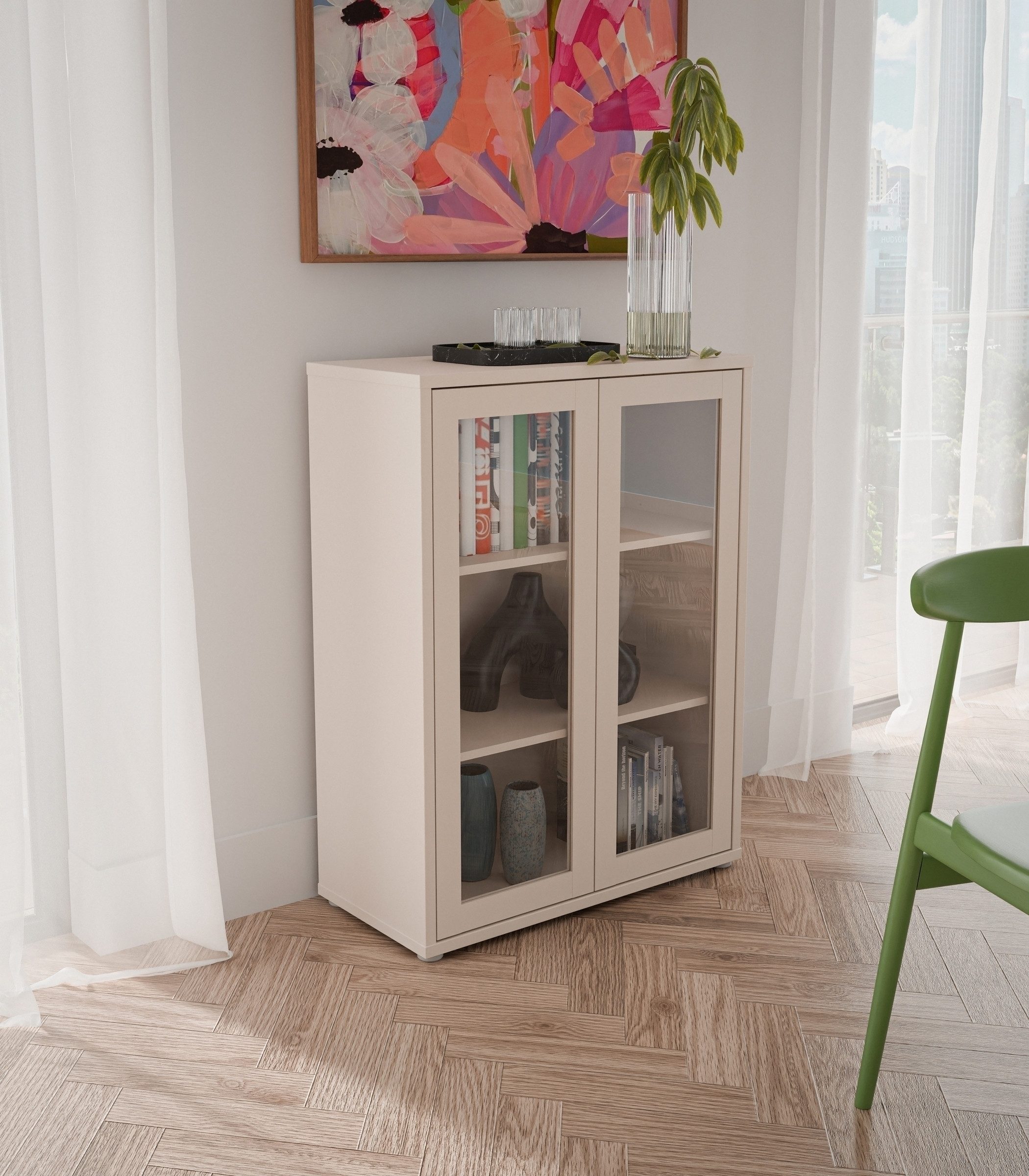 PREISBRECHER Vitrine ALICE SPRINGS in Sand / Glas - 74,5x99,1x34,9cm (BxHxT) – Bild 2 von 5