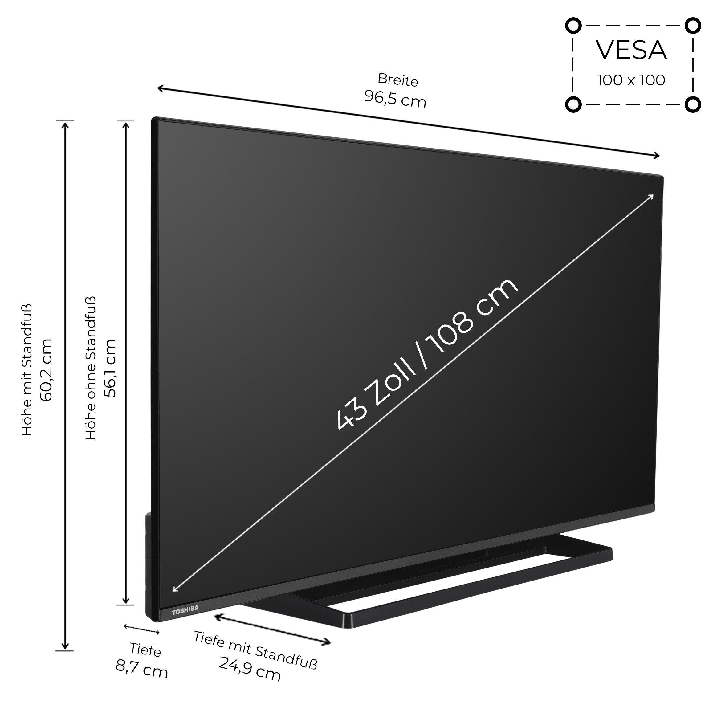 Toshiba 43UF3F63DAZ LCD-LED Fernseher (108 cm/43 schwarz ! RABATT: 57.2%