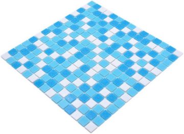 Mosani Bodenfliese Glasmosaik Mosaikfliesen weiß blau Poolmosaik