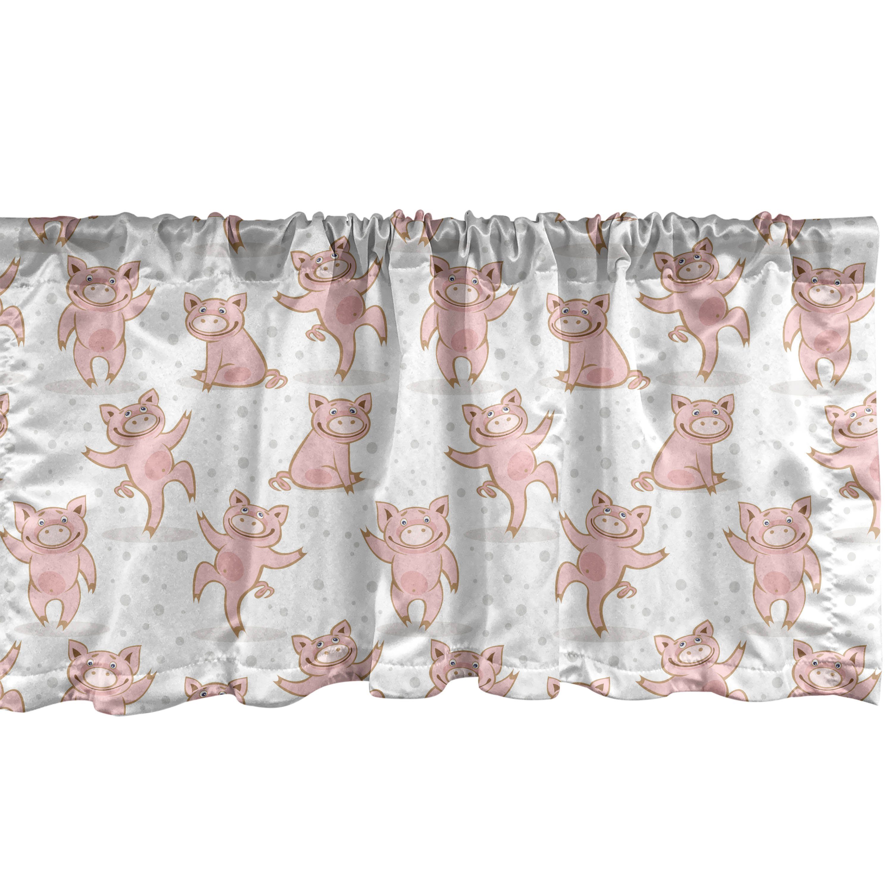 Scheibengardine Vorhang Volant für Küche Schlafzimmer Dekor mit Stangentasche, Abakuhaus, Microfaser, Ferkel Schweine und Tupfen