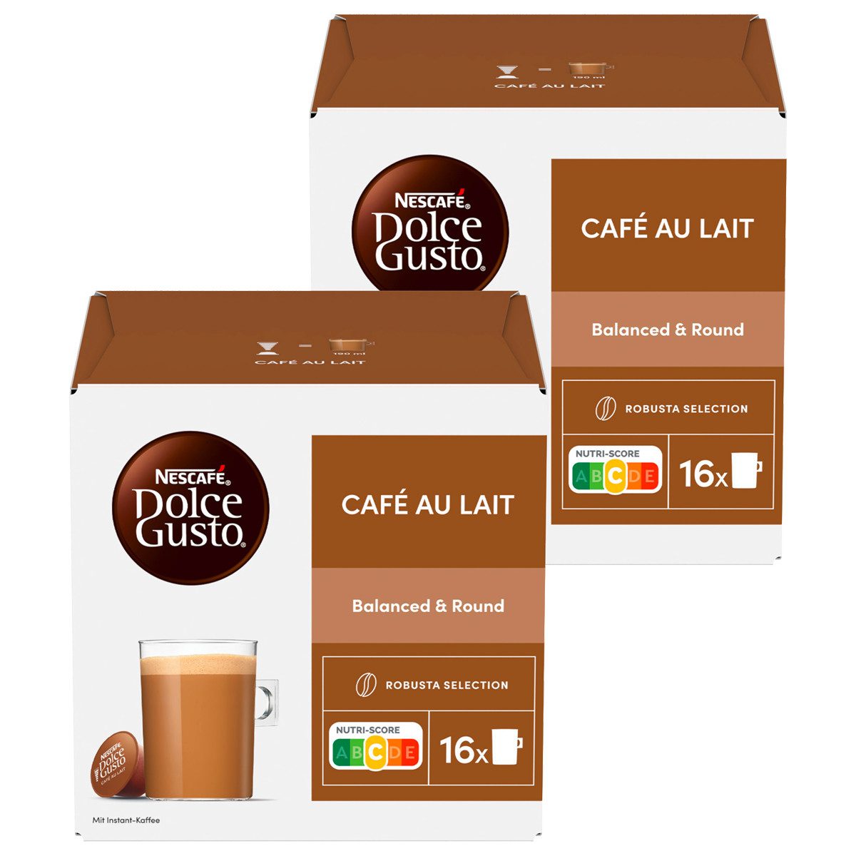 NESCAFE Kaffee, Nescafe Dolce Gusto Cafe Au Lait 2x16 Pods Kaffeegenuss 2er Pack