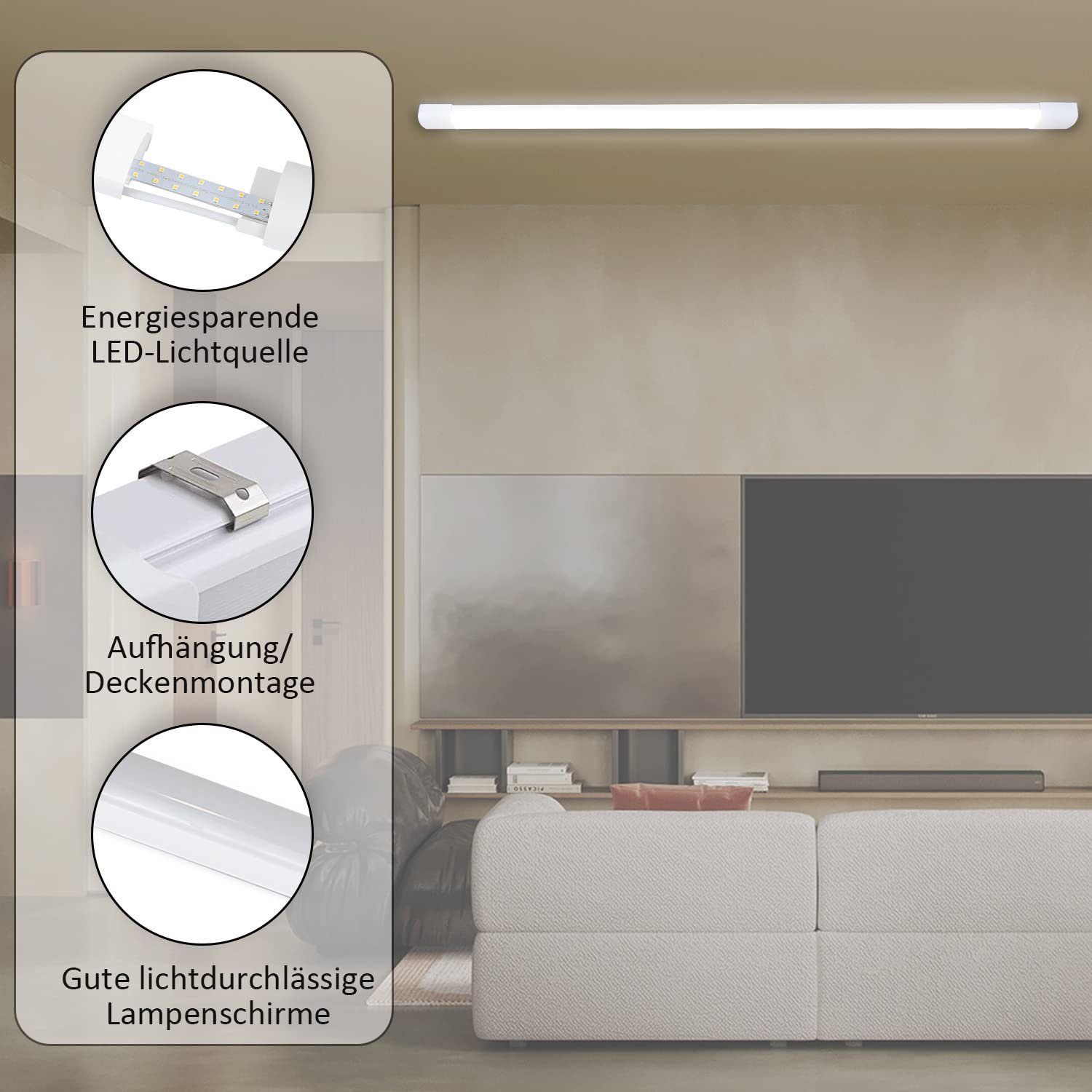 ZMH LED Deckenleuchte Kellerlampe Flach 24W, B integriert, 2500lm Kaltweiß, fest LED Röhre, Neutralweiß