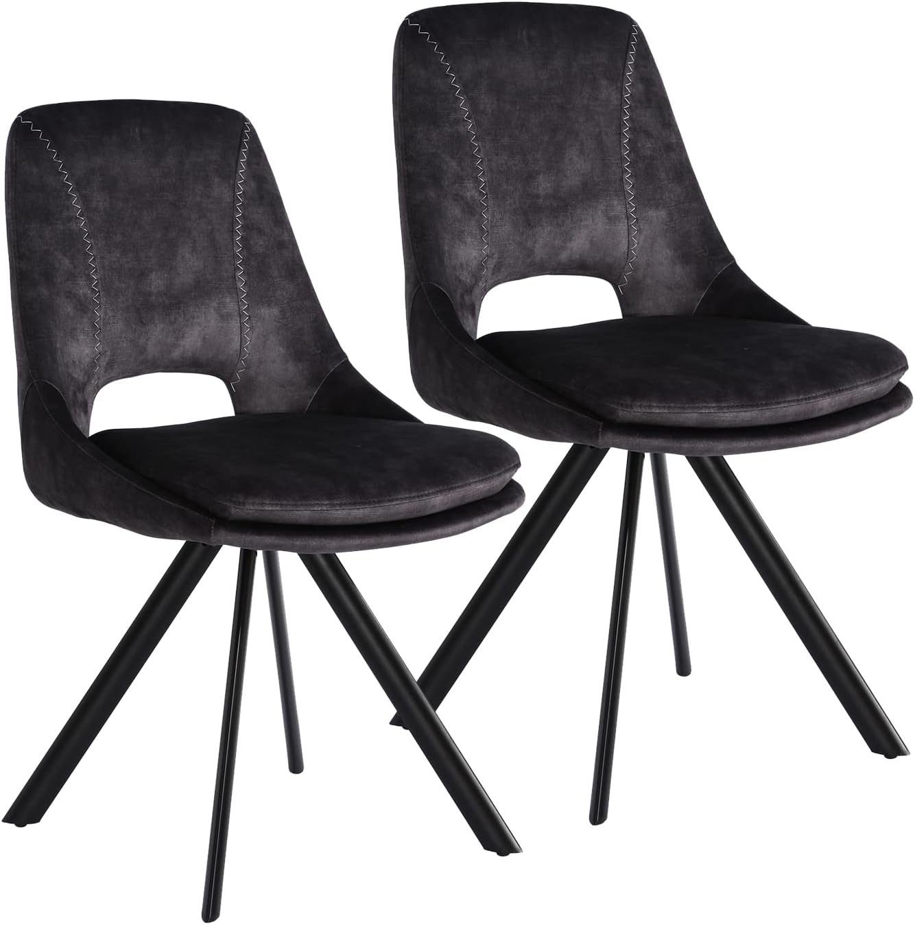 interGo Esszimmerstuhl Esszimmerstühle Küchenstuhl Polsterstuhl Wohnzimmerstuhl Sessel Lounge (Set, 2 St), gepolsterte Sitzfläche schwarz | Schwarz