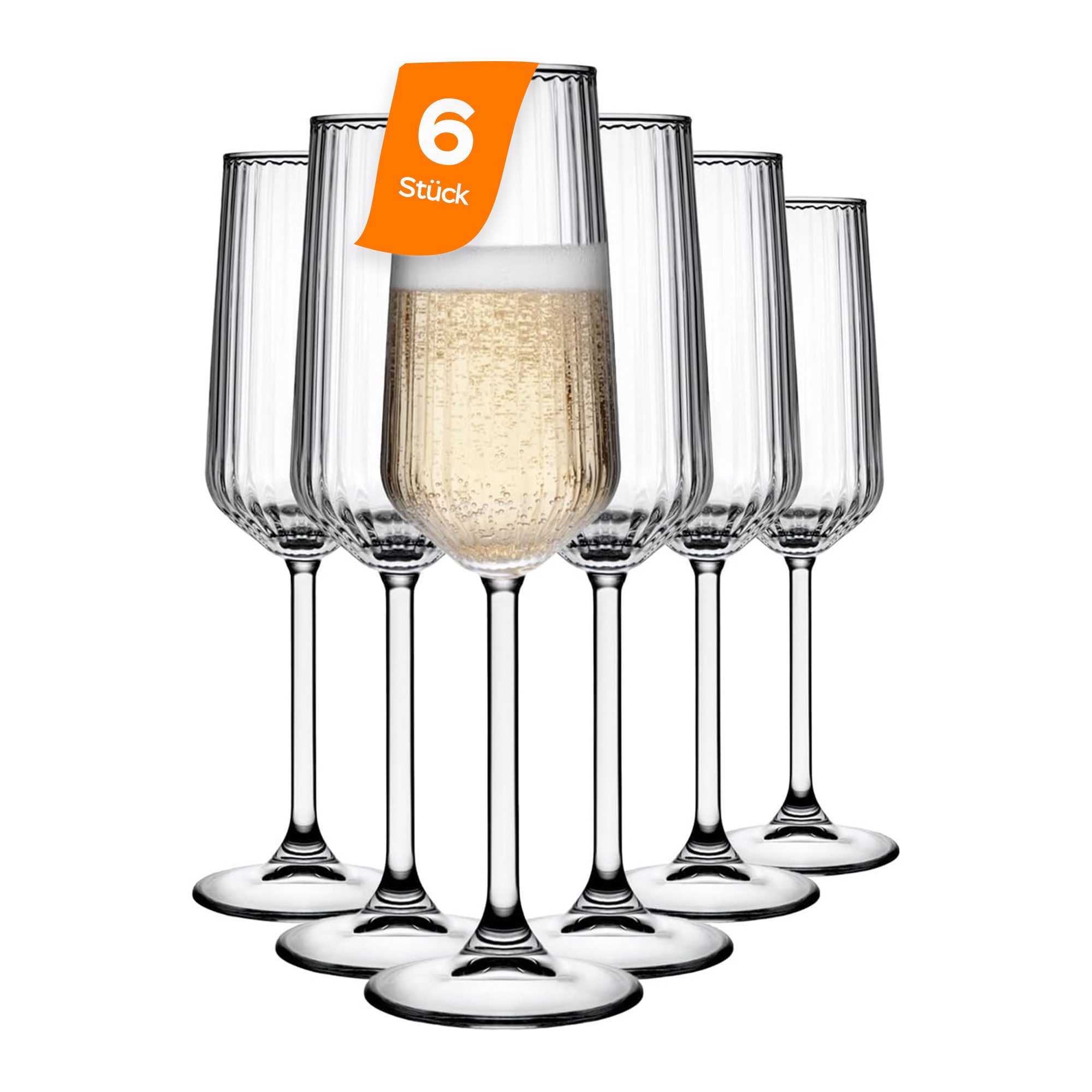 Pasabahce Weinglas Allegra Focus Champagnerflöte, 6-tlg., Glas, Spülmaschinenfest, 6er-Set, 19,5 cl