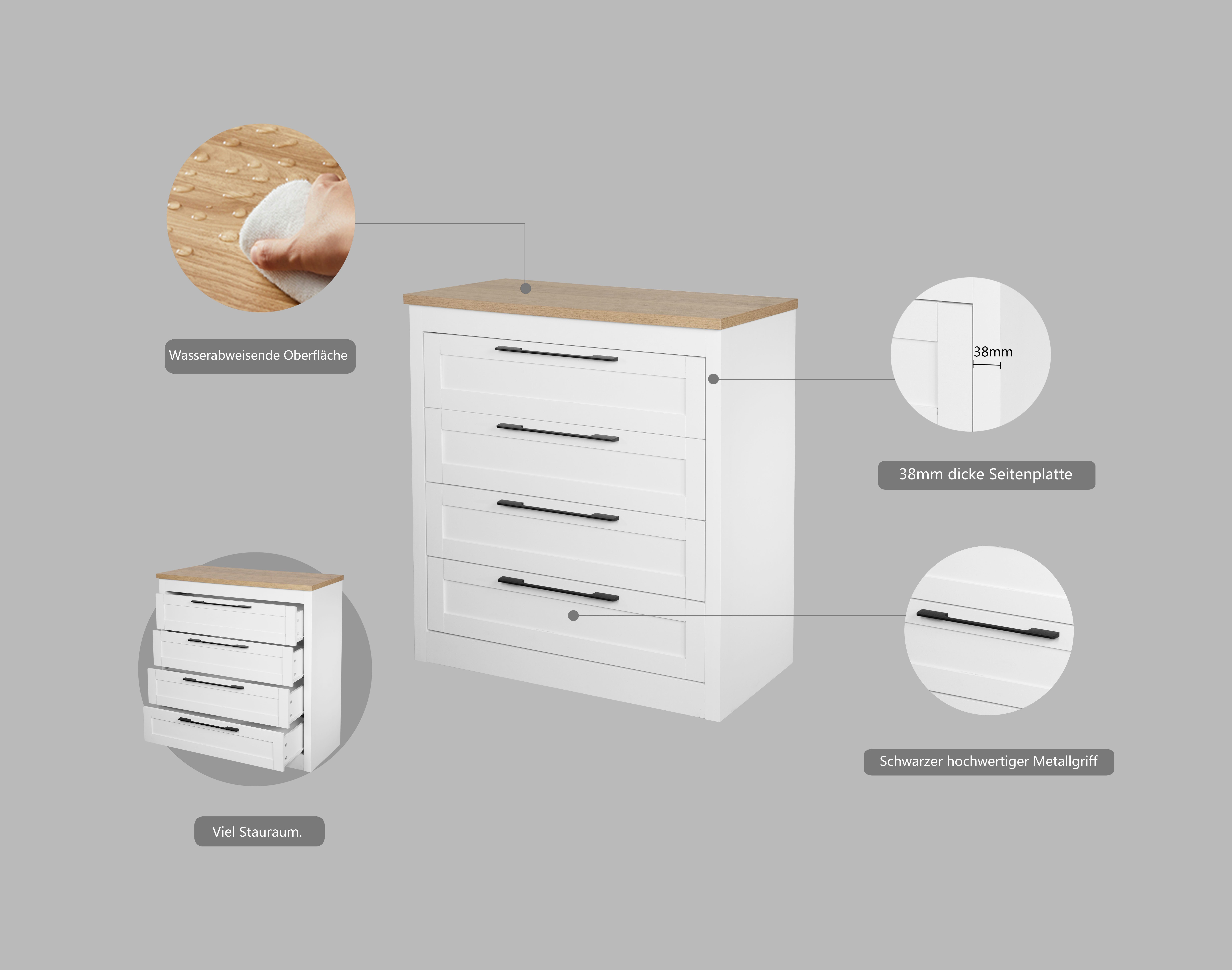 OTTO home Schubkastenkommode Büsum Schlafzimmer Schrank Wäscheschrank, Sideboard mit 4 Schubladen im Landhaus Design Bestseller – Bild 3 von 5