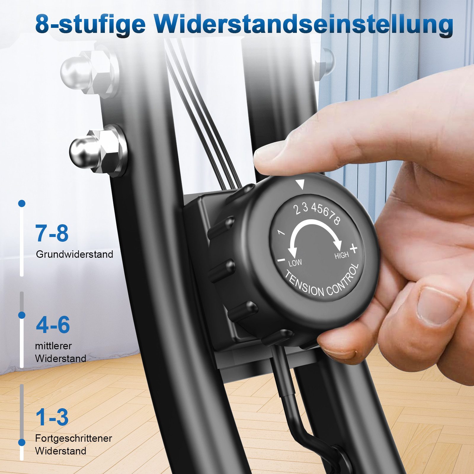 Gywowken Heimtrainer Fahrrad Klappbar für Zuhause, 4-in-1 faltbarer Heimtrainer (LCD-Display, Handpulssensoren, Integrierte Transporträder), mit 8 Stufen verstellbarem Magnetwiderstand, klappbarer Heimtrainer