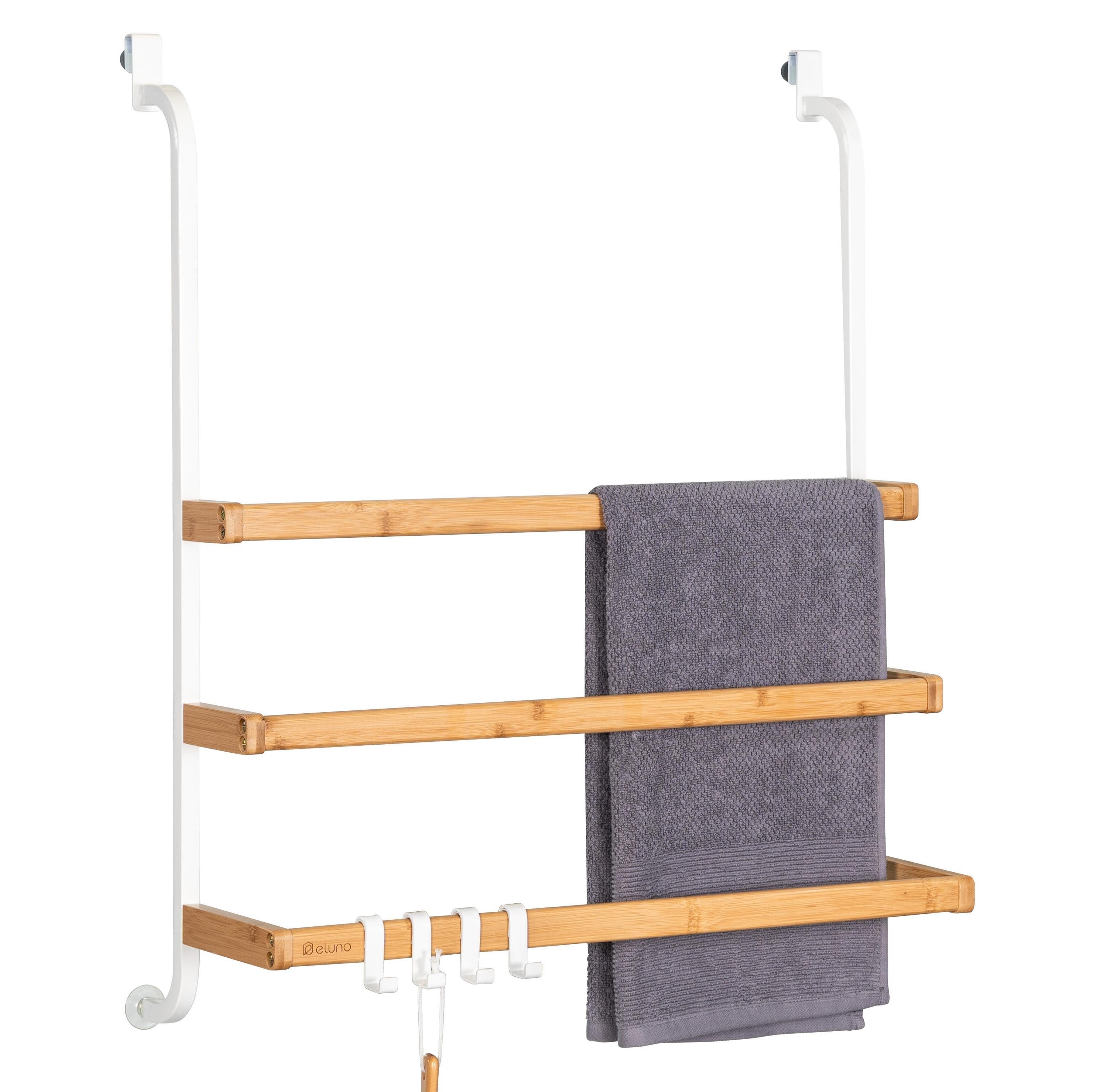 eluno Hängeregal Handtuchhalter für die Glasduschwand aus Metall und Bambus günstig online kaufen