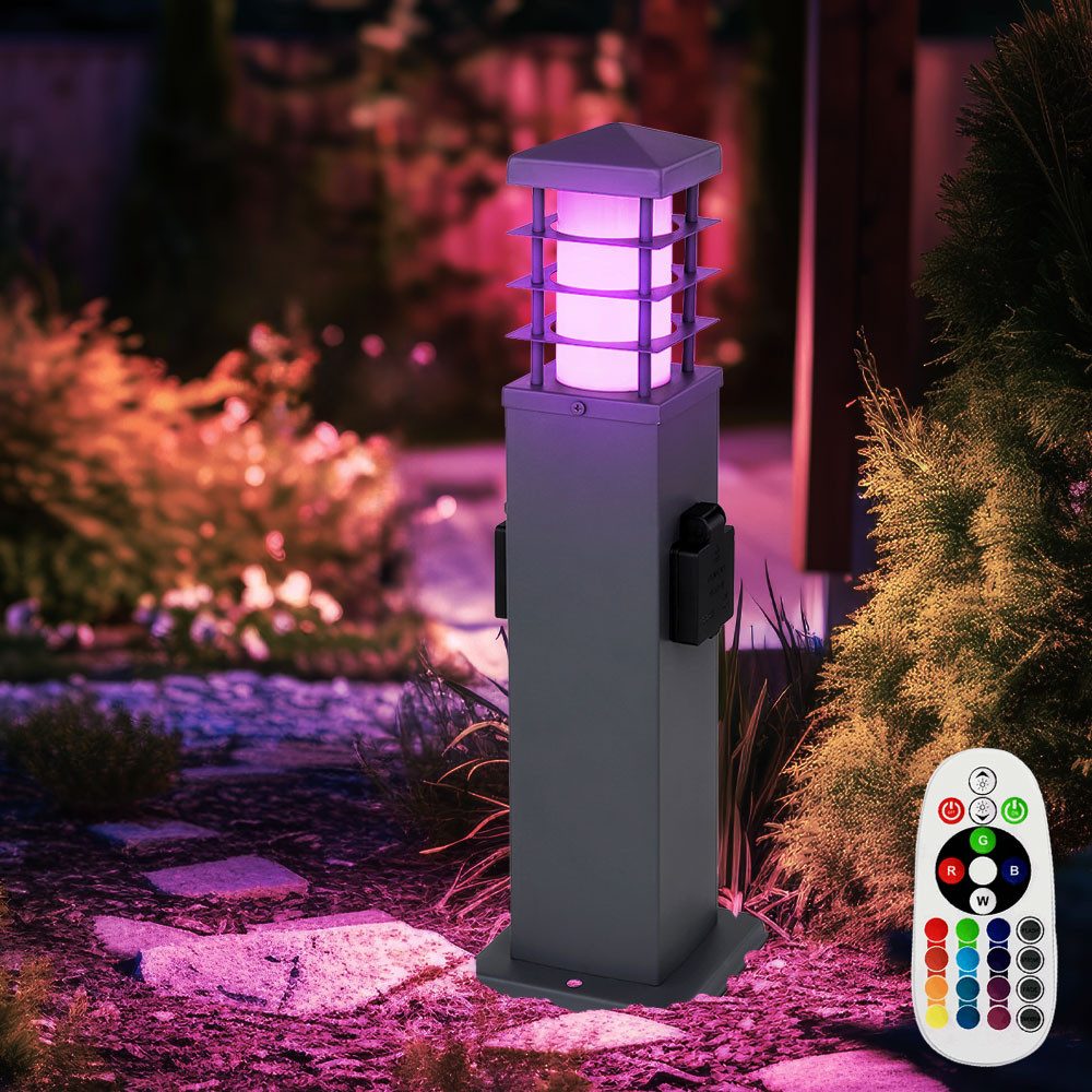 etc-shop LED Außen-Stehlampe, Leuchtmittel inklusive, Warmweiß, Farbwechsel, Außen Leuchte dimmbar Steckdosen Verteiler Lampe Fernbedienung im Set