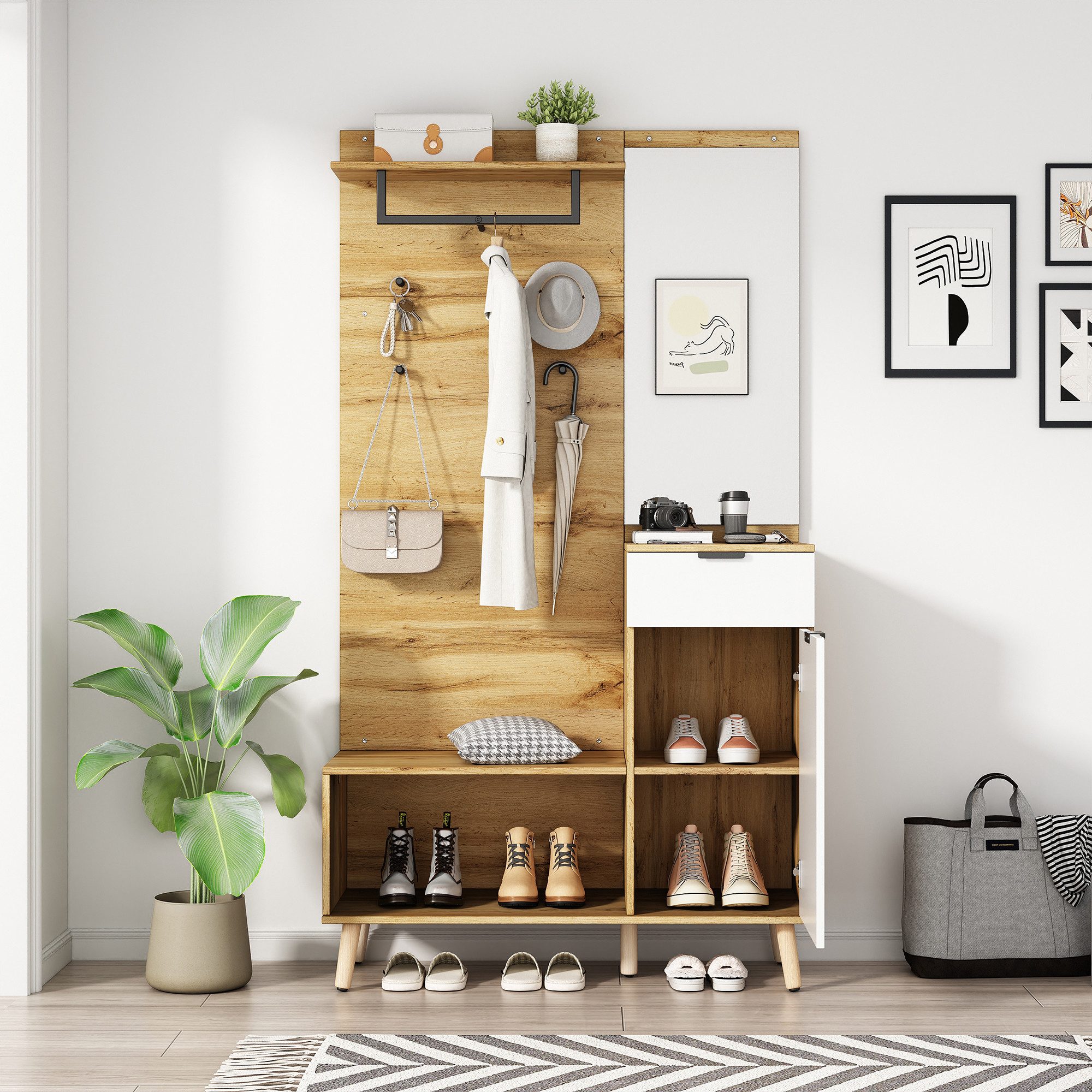 Merax Garderoben-Set mit Holzdesign & hydraulische Scharniere, (1-St., 104x günstig online kaufen