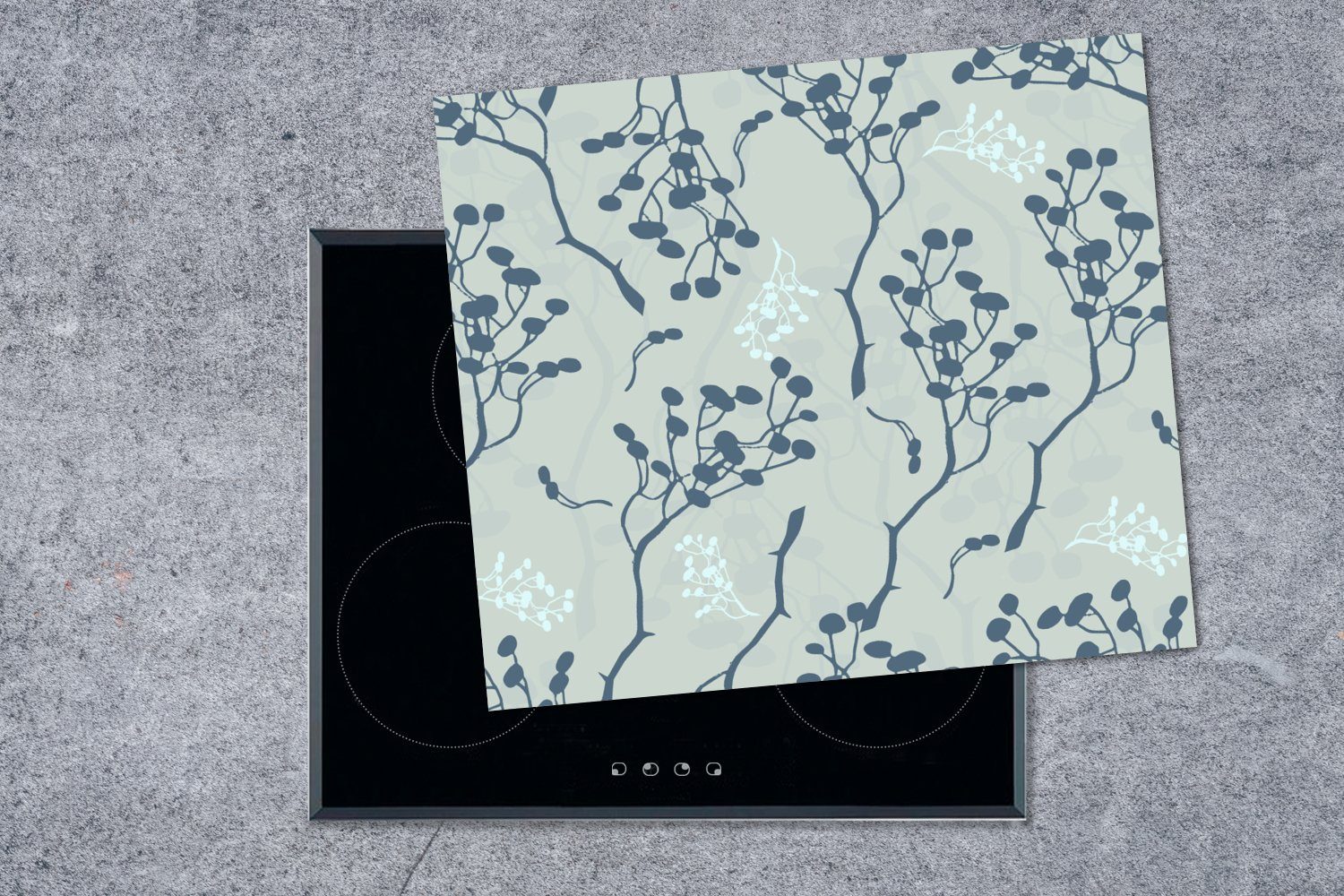 MuchoWow Herdblende-/Abdeckplatte Muster - Ceranfeldabdeckung 60x52 cm, Arbeitsfläche - Zweige, (1 nutzbar, Vinyl, tlg), Garten Mobile