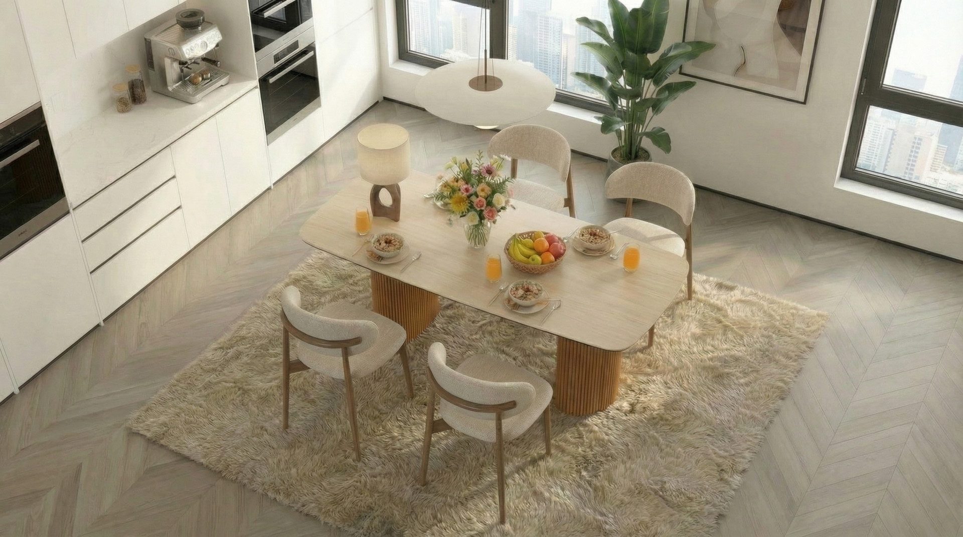 Vintagehaus Essgruppe Essgruppe Travertin Tisch Roma + 4 oder 6 Stühle Linea montiert