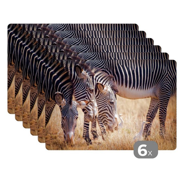 Platzset Zebra - Weiden - Safari MuchoWow (6-St) Platzset Platzdecken Platzmatte Tischmatten Schmutzabweisend
