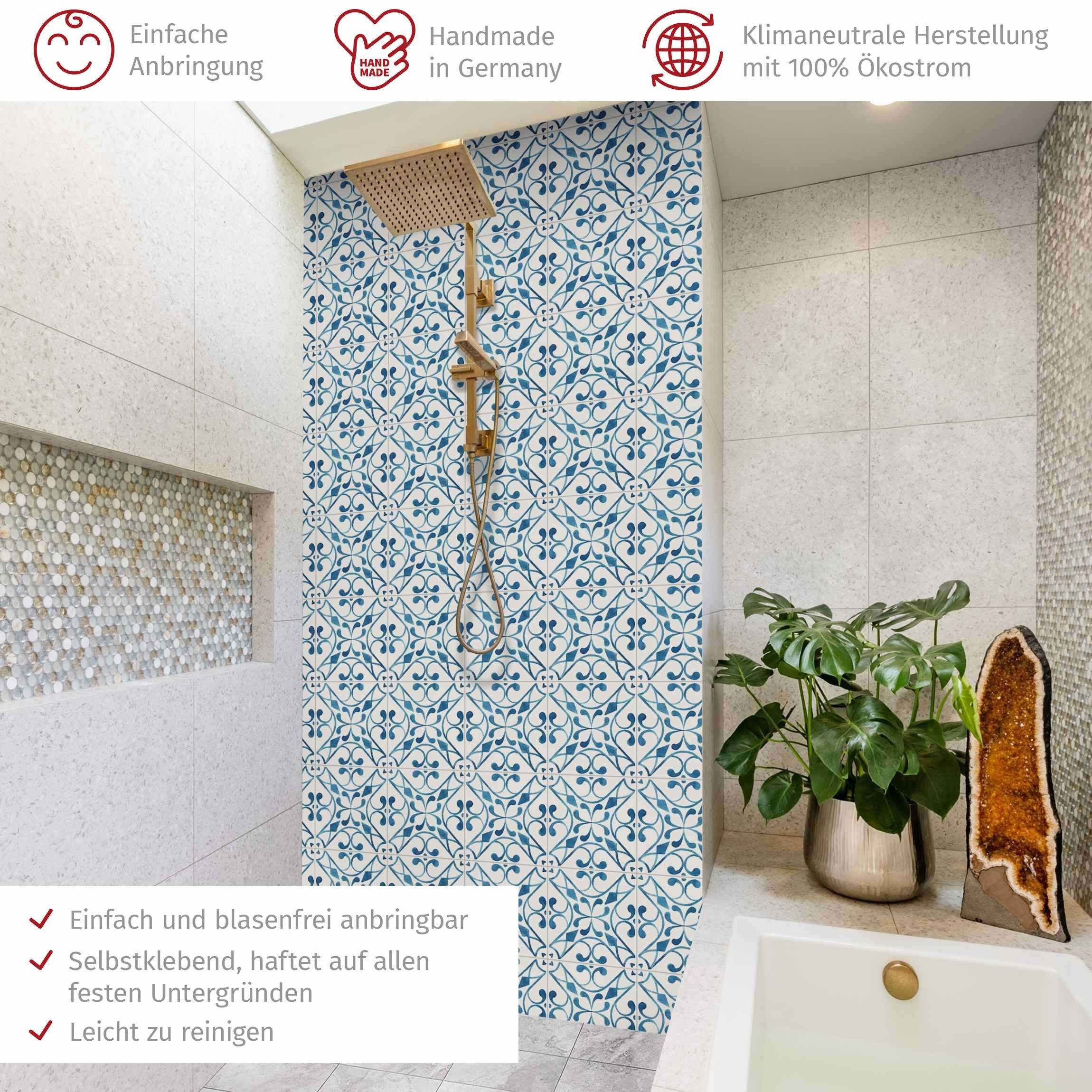 Thumbnail - Bilderdepot24 Badrückwand Fliesenoptik blau Duschrückwand ohne Bohren Dusche, (1-tlg., Hart-Folie Premium matt 0,61 mm),...