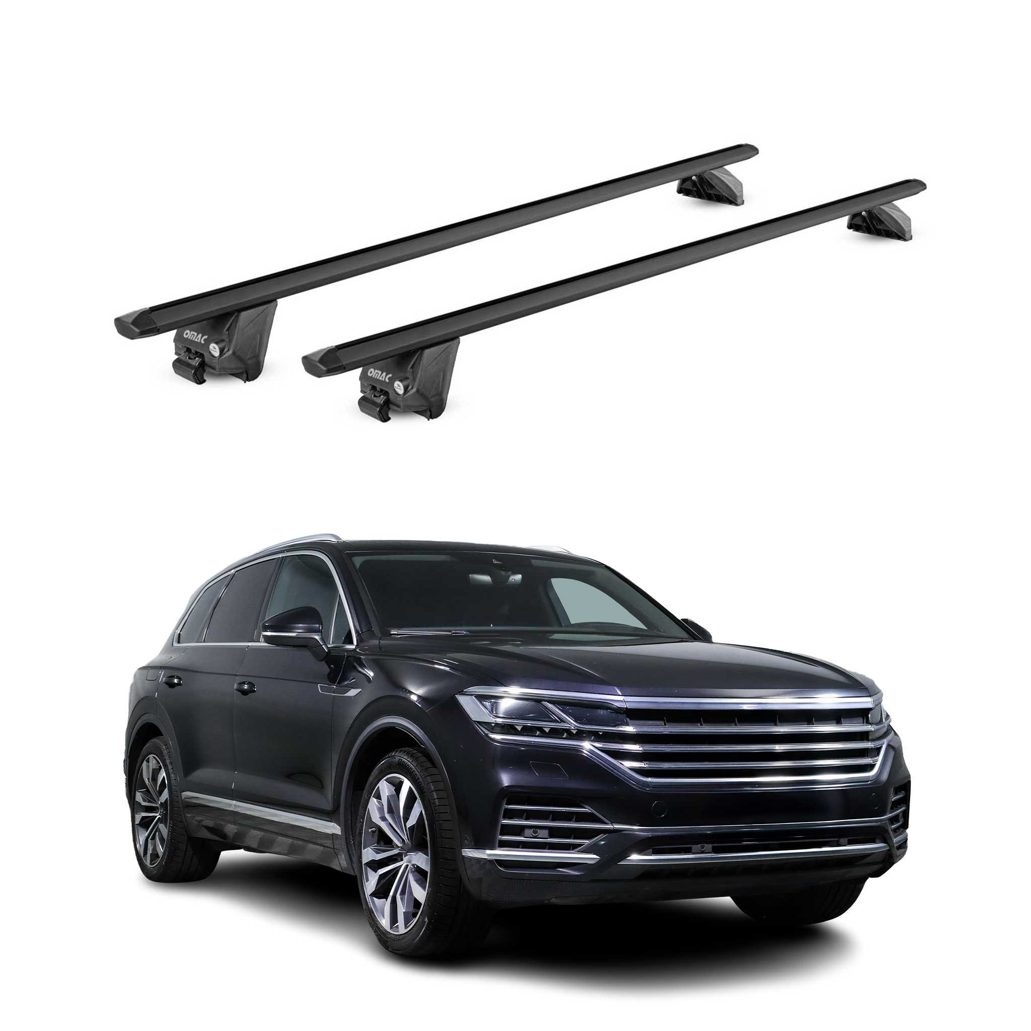 OMAC Dachträger Aluminium für VW Touareg CR7 2018-2025 Schwarz 2 tlg ABE (2-St), Wasserbeständig,Abnehmbar,Multifunktional,Leichtgewichtig