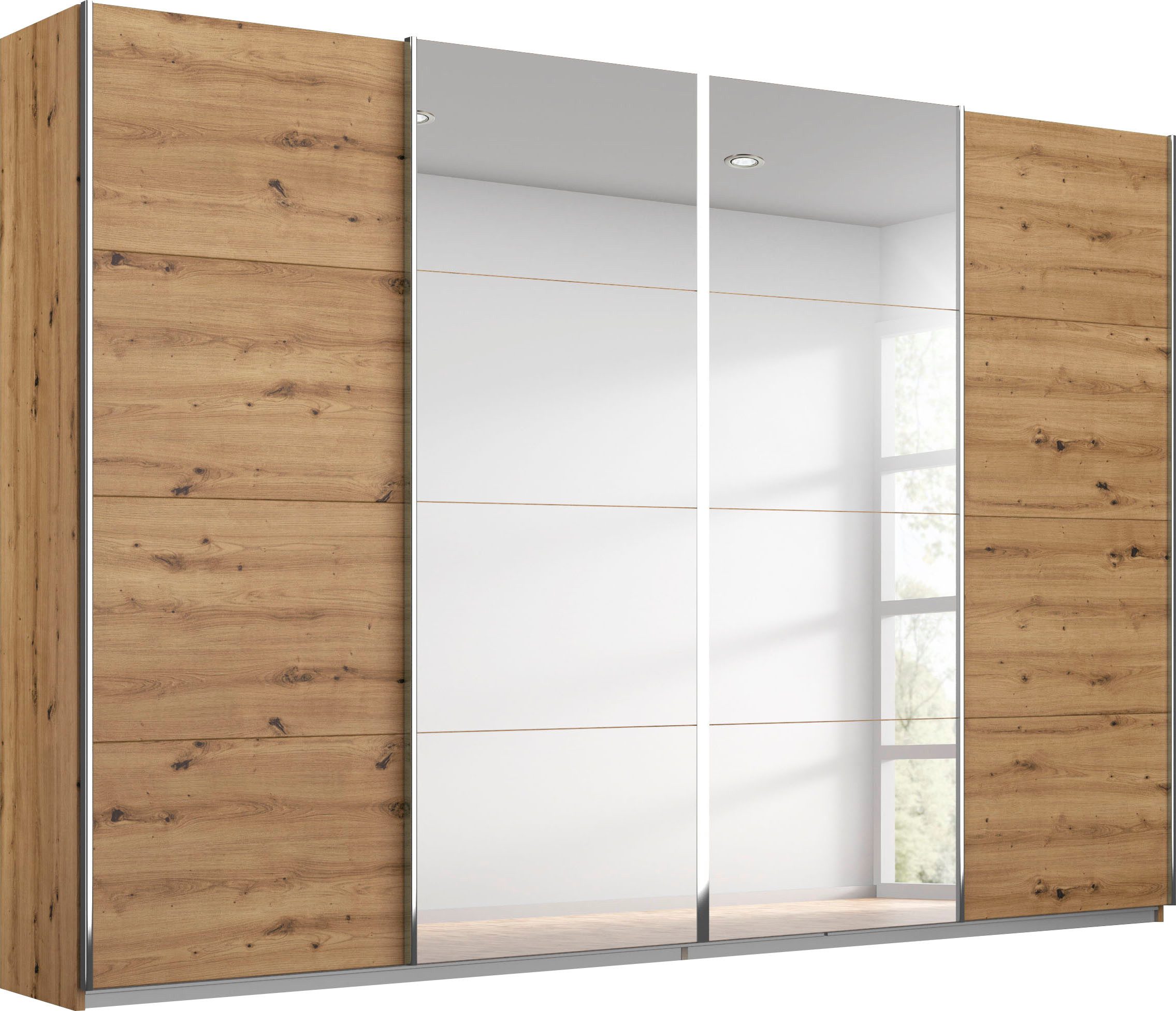 rauch Schwebetürenschrank Kleiderschrank Schrank Garderobe Wäscheschrank Ankleide SYNCRONO (Mitteltüren öffnen parallel, Breiten 271/316/361 cm Höhen 211/230 cm) Mitteltüren mit praktischer Synchron-Öffnung MADE IN GERMANY