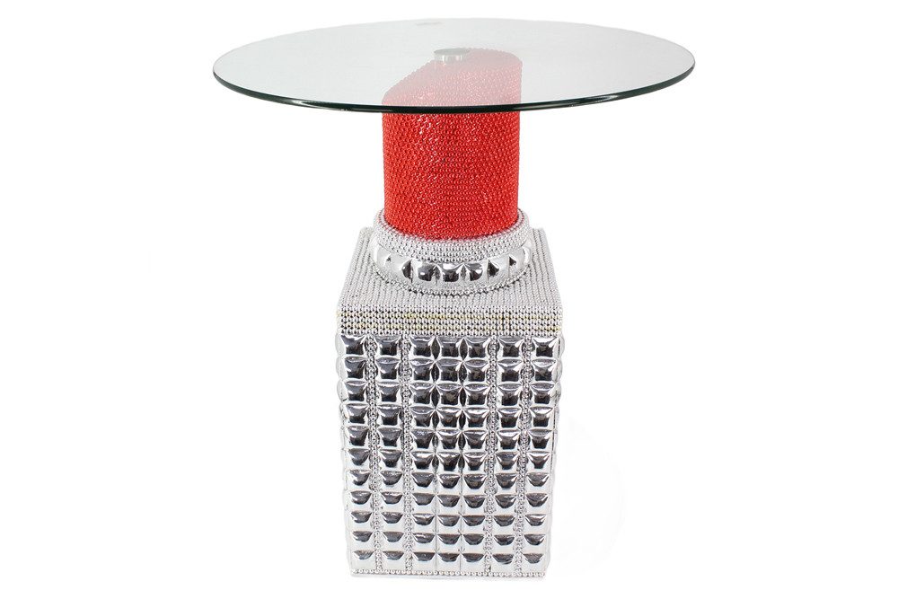 riess-ambiente Bistrotisch LIPSTICK 75cm rot/silber - Glas, Pop-Art, handgefertigt, modern, rund (Einzelartikel, 1-St), Pop-Art Beistelltisch - ideal für Küche, Essbereich oder Sitznischen