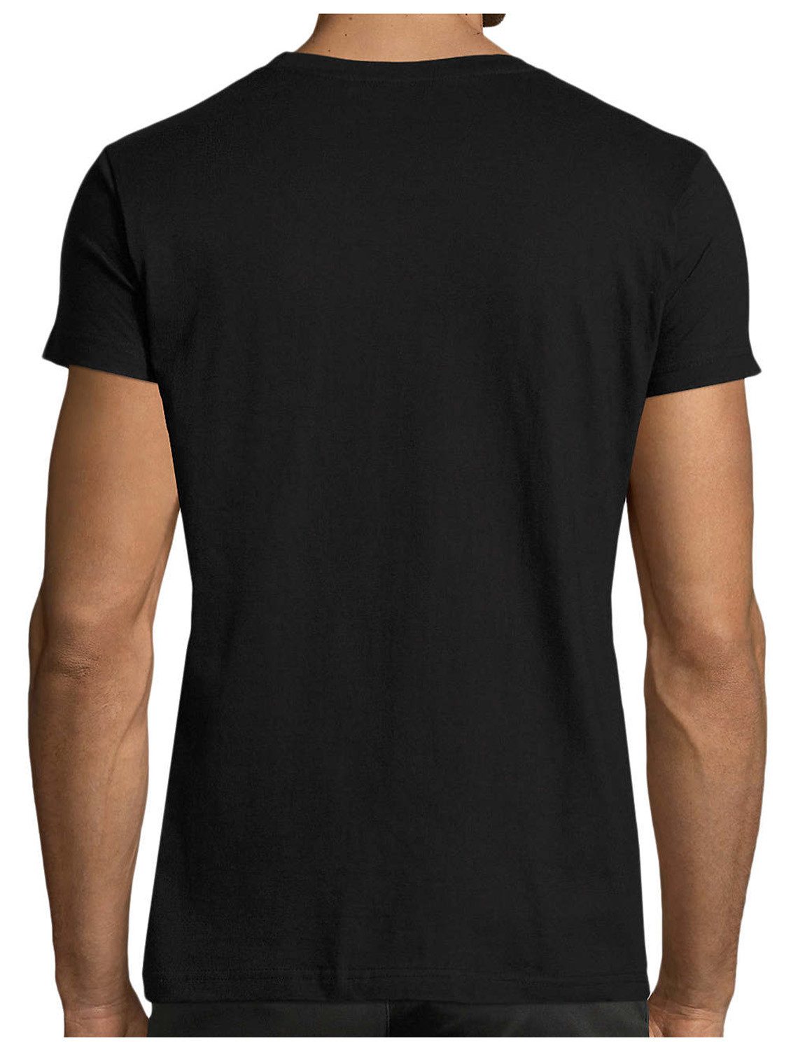 MyDesign24 T-Shirt Herren Print Shirt - Skelett-Rocker Brustprint Baumwollshirt „Rock´n´Roll Skelett Gitarrist“ Regular Fit i369