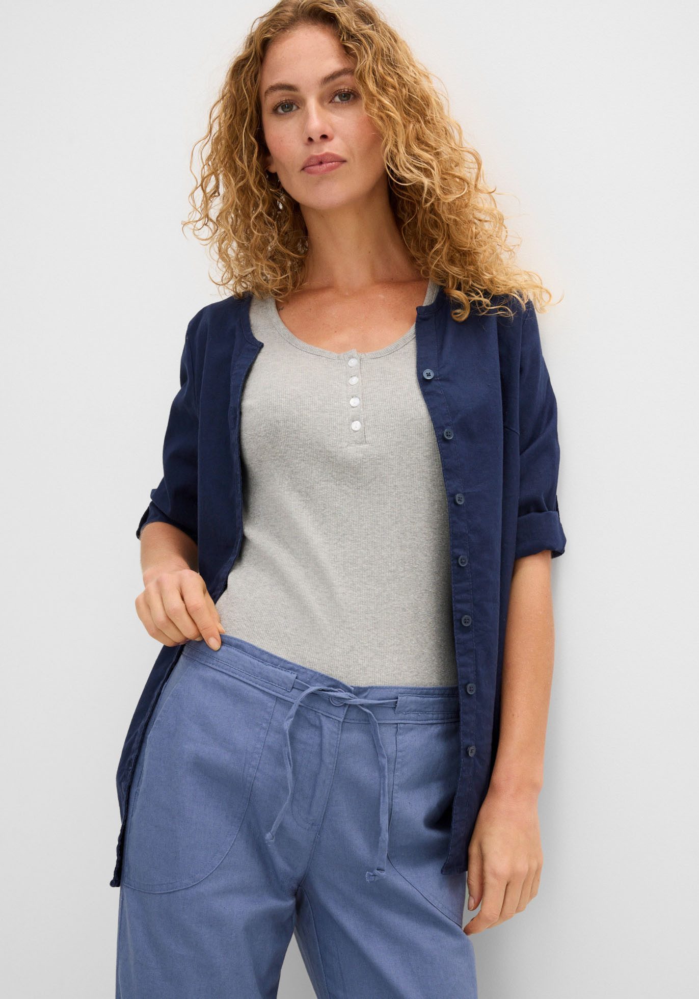 bonprix Leinenhose Loose Fit, mit Kordelzugbund, mit Eingrifftaschen, mit Gesäßtaschen