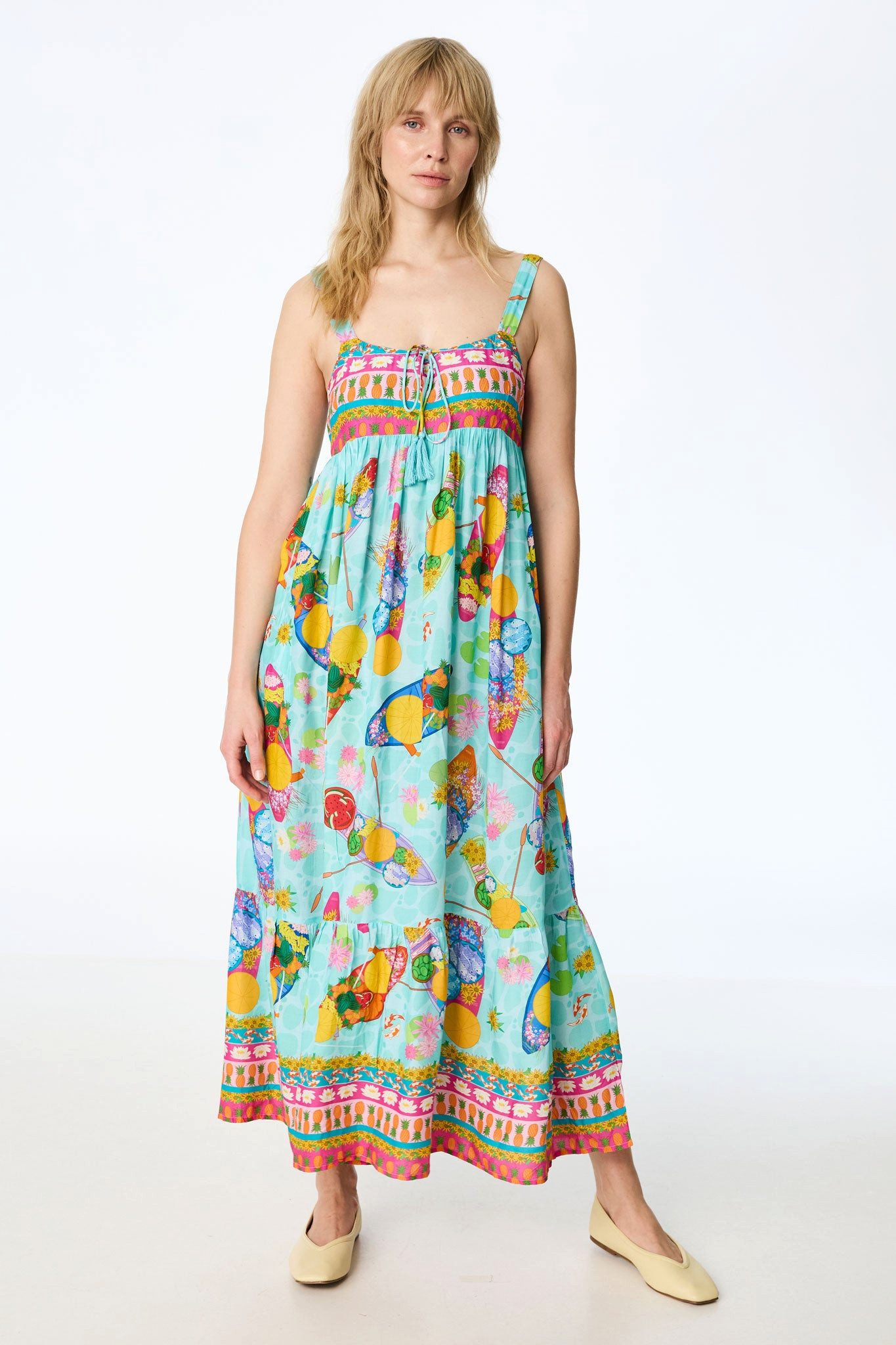 Himalaya Clothing Sommerkleid Kleid Damen mit verspieltem Muster - Edel fallendes Trägerkleid Luftiges Maxikleid atmungsaktiv mit Taschen und verspieltem Print-Mix
