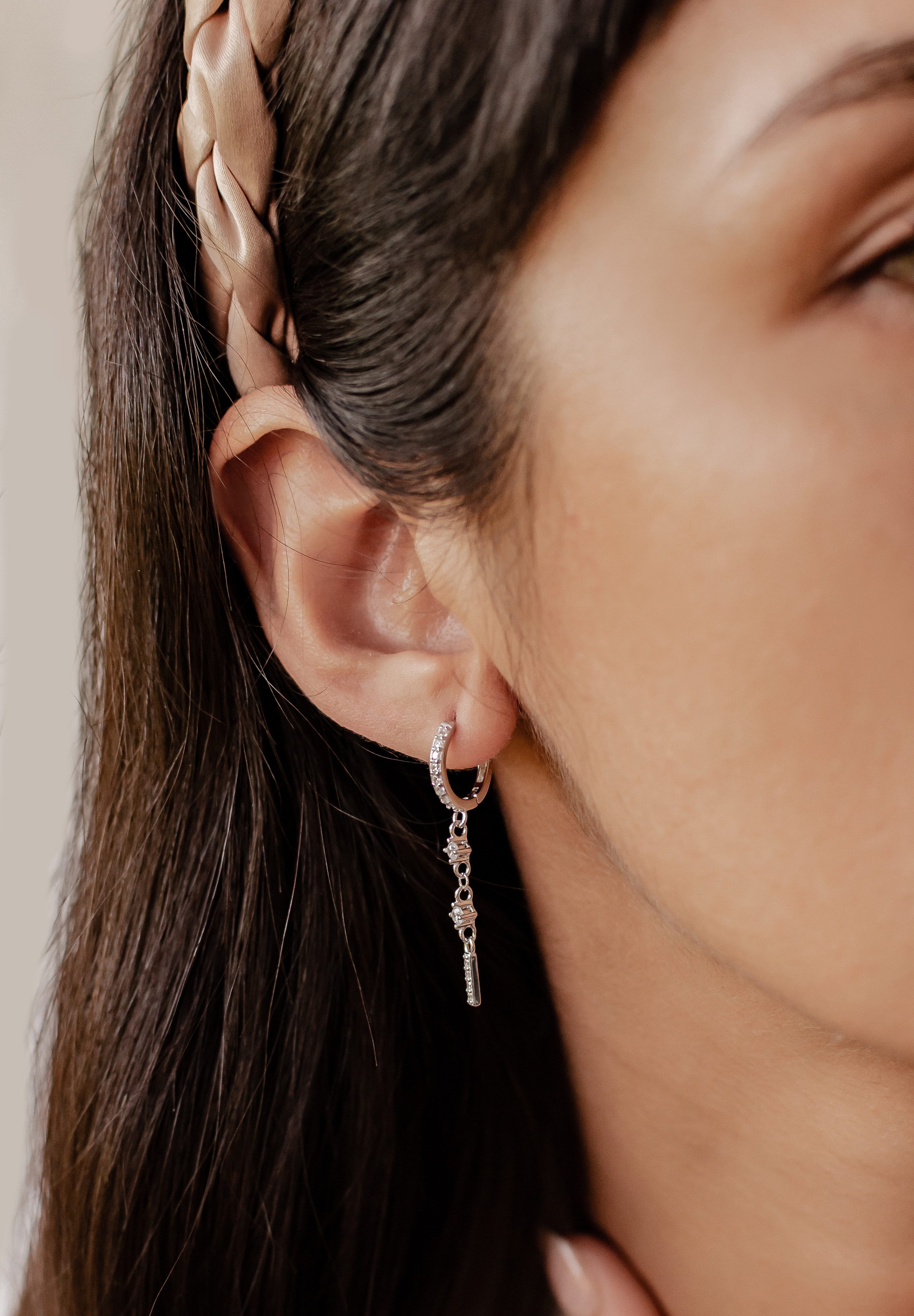 Hey Happiness Paar Ohrhänger Stab Zirkonia, Silber 925 Ohrringe, Damen Silber Ketten Creolen, Brautschmuck